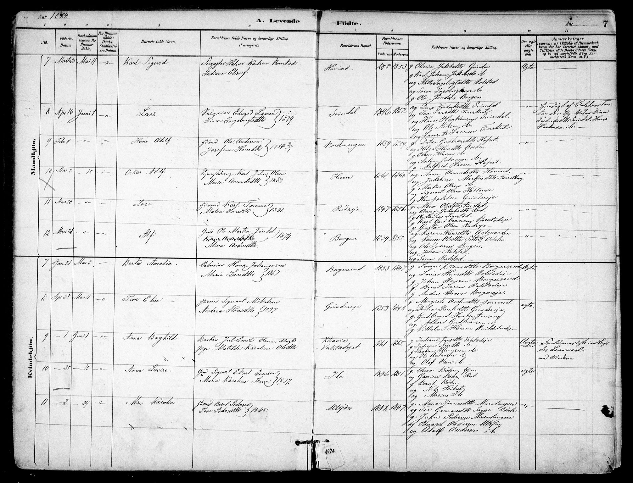 Nes prestekontor Kirkebøker, AV/SAO-A-10410/F/Fb/L0002: Parish register (official) no. II 2, 1883-1918, p. 7