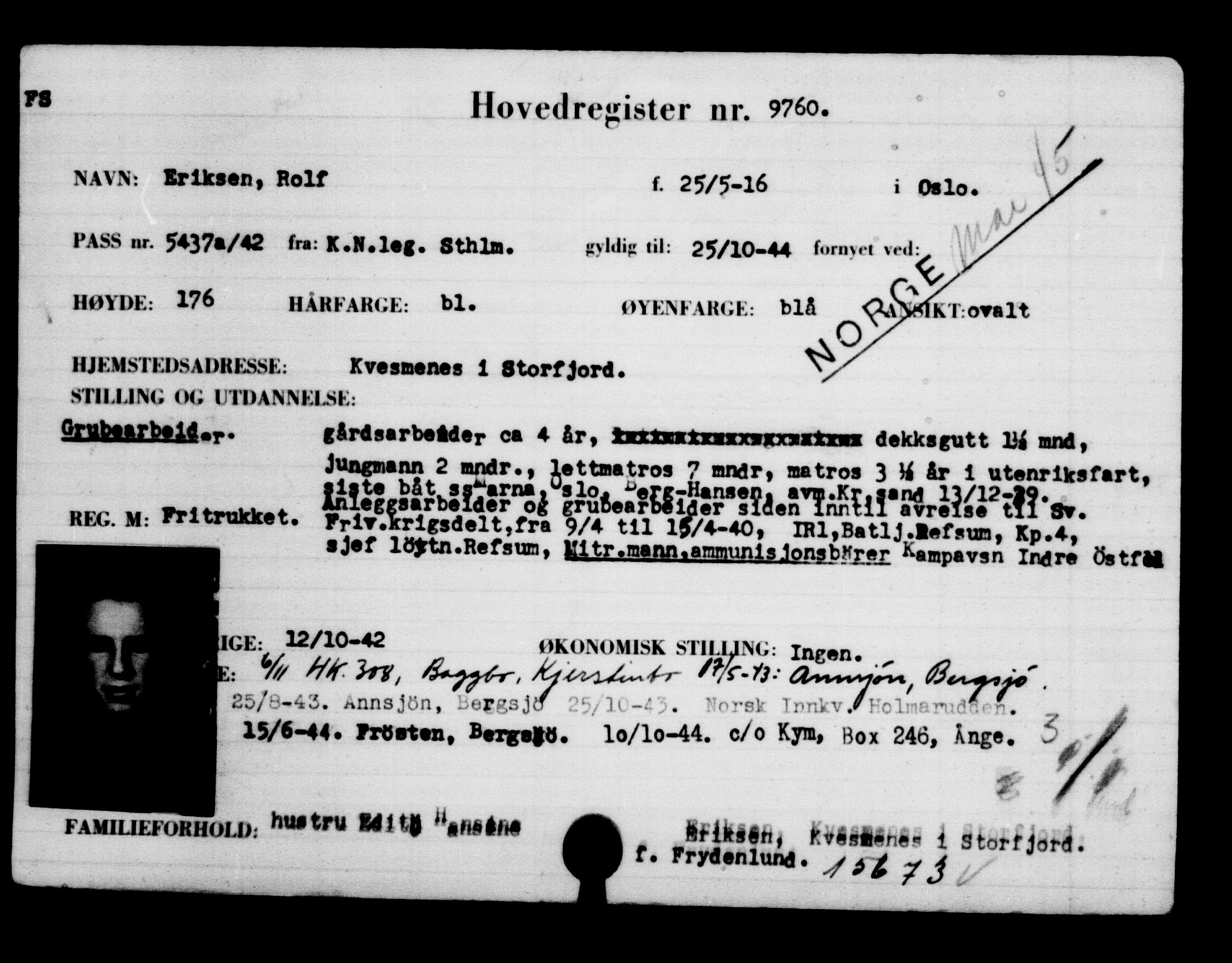 Utenriksstasjonene, Legasjonen i Stockholm, Flyktningkontoret, AV/RA-S-6753/V/Va/L0006: Kjesäterkartoteket, flyktninger med registreringsnr. 9400-12711, 1940-1945, p. 406