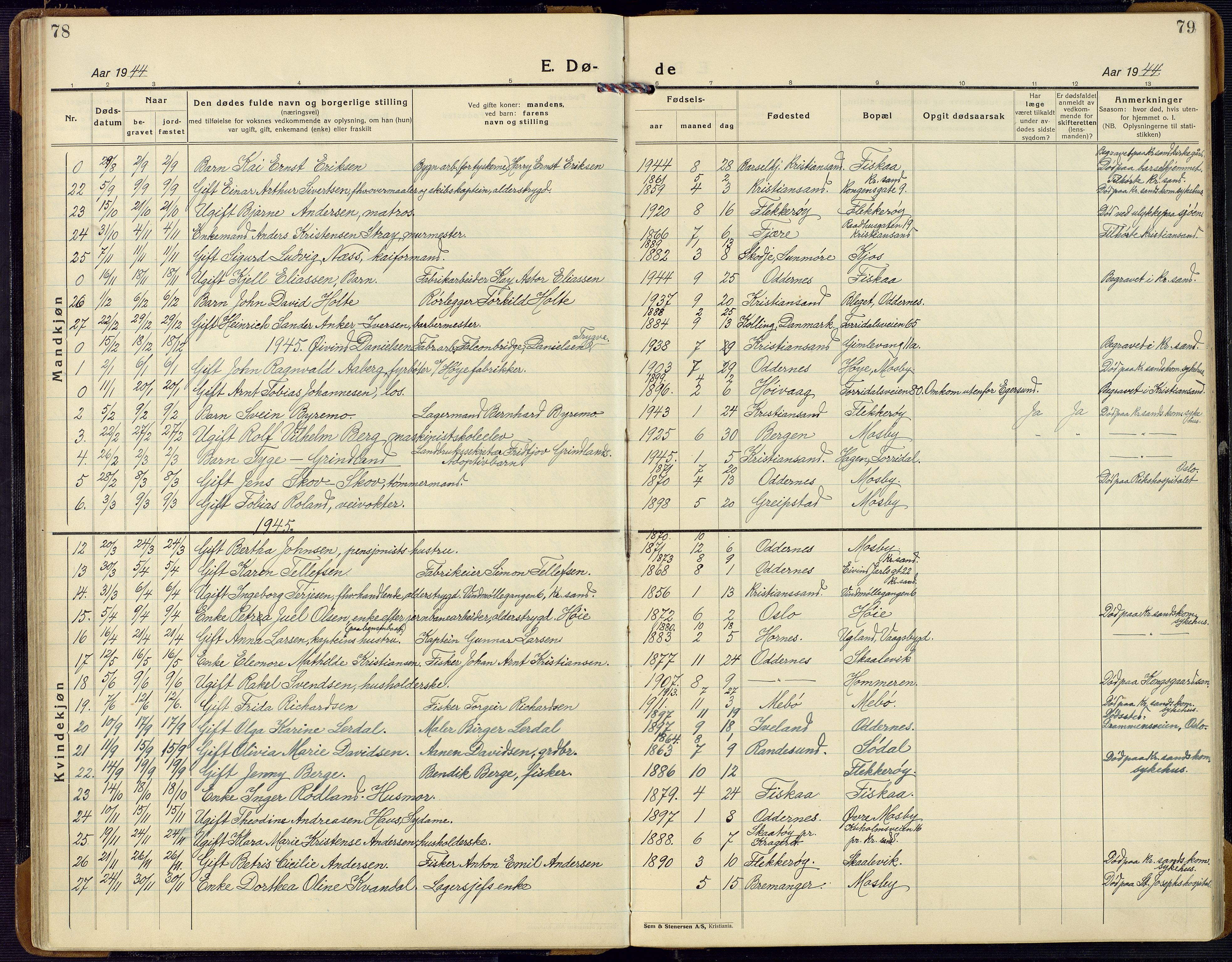 Oddernes sokneprestkontor, AV/SAK-1111-0033/F/Fb/Fba/L0011: Parish register (copy) no. B 11, 1923-1969, p. 78-79