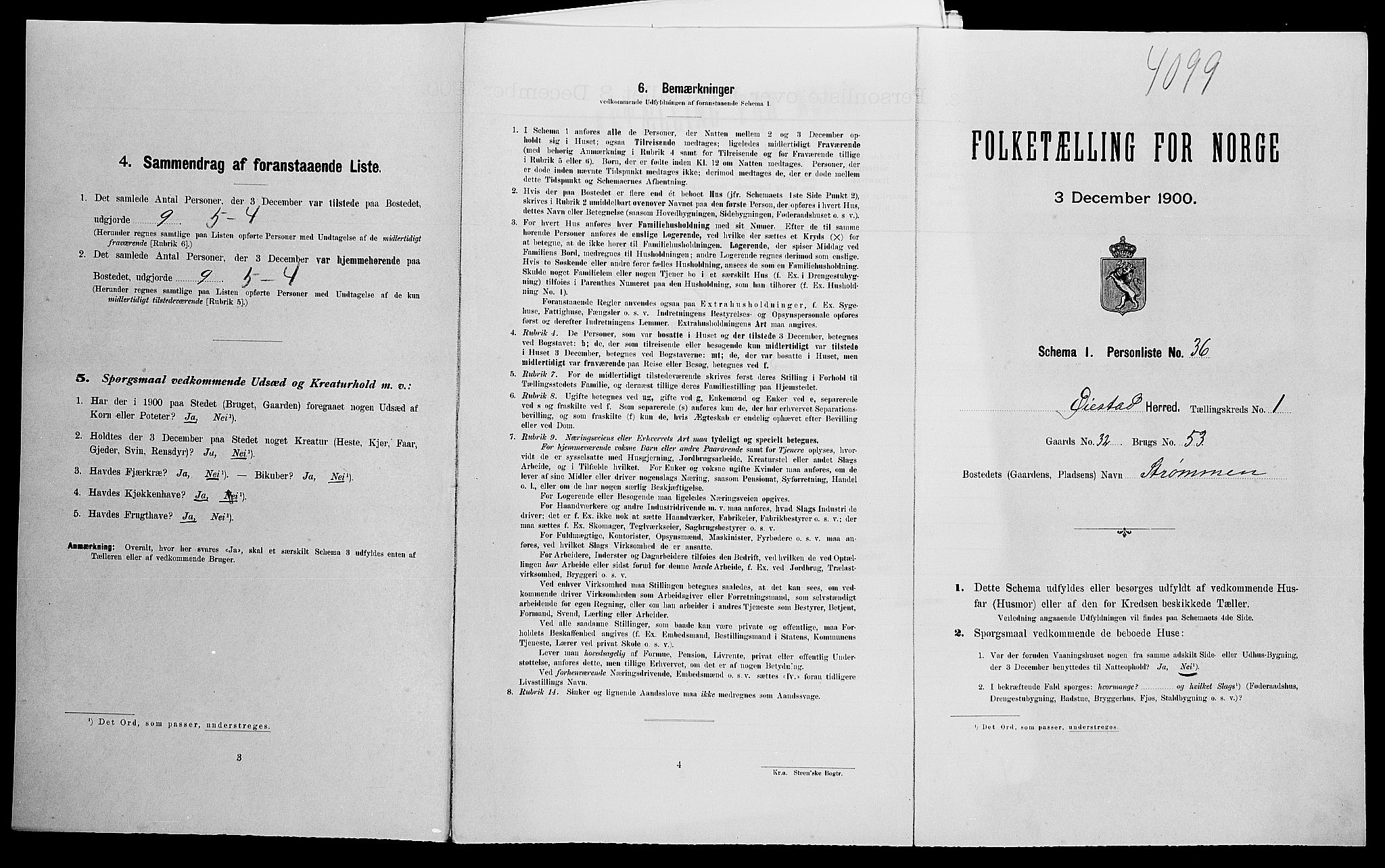 SAK, 1900 census for Øyestad, 1900, p. 122