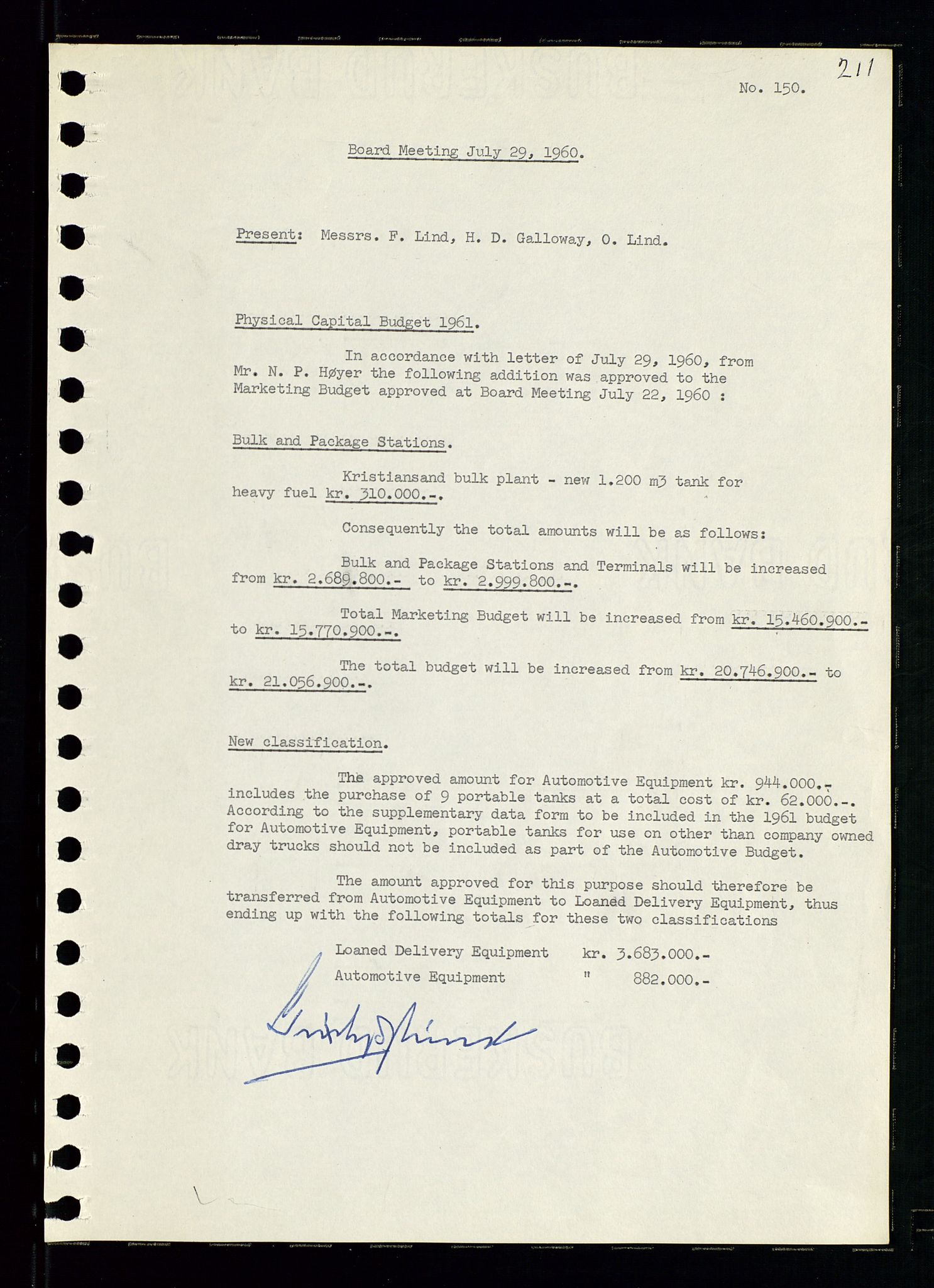 Pa 0982 - Esso Norge A/S, AV/SAST-A-100448/A/Aa/L0001/0002: Den administrerende direksjon Board minutes (styrereferater) / Den administrerende direksjon Board minutes (styrereferater), 1960-1961, p. 47