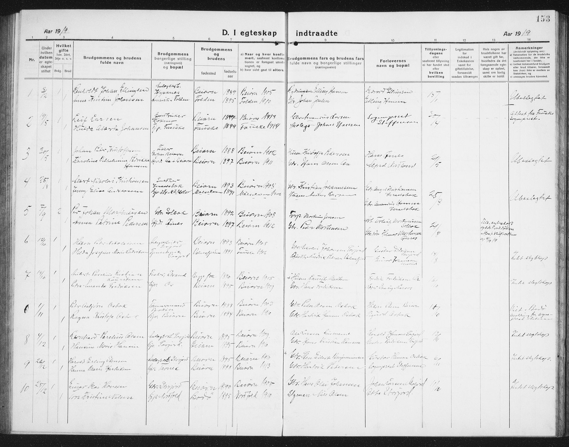 Ministerialprotokoller, klokkerbøker og fødselsregistre - Nordland, SAT/A-1459/846/L0656: Parish register (copy) no. 846C06, 1917-1936, p. 153