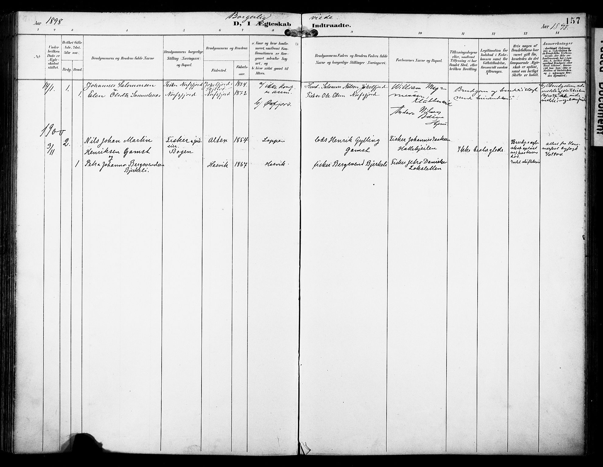 Loppa sokneprestkontor, SATØ/S-1339/H/Ha/L0009kirke: Parish register (official) no. 9, 1895-1909, p. 157