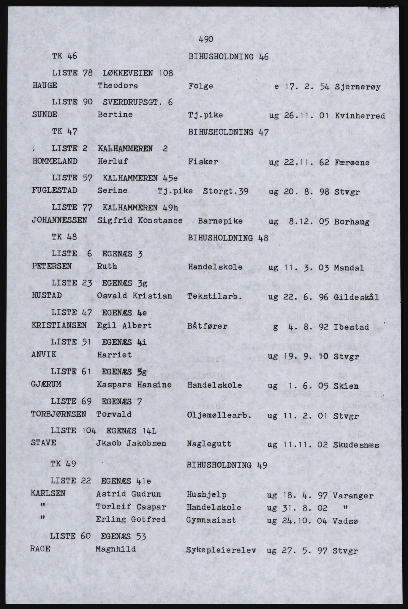 SAST, Copy of 1920 census for Stavanger, 1920, p. 498