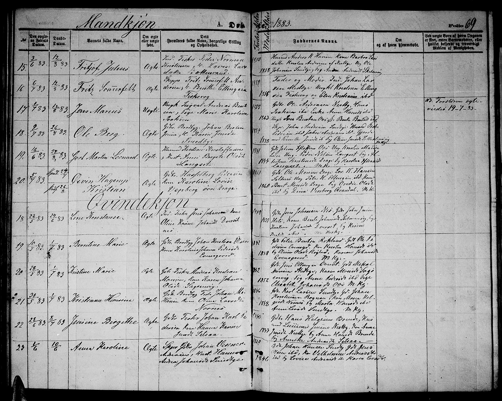 Ministerialprotokoller, klokkerbøker og fødselsregistre - Nordland, AV/SAT-A-1459/847/L0679: Parish register (copy) no. 847C07, 1870-1888, p. 69