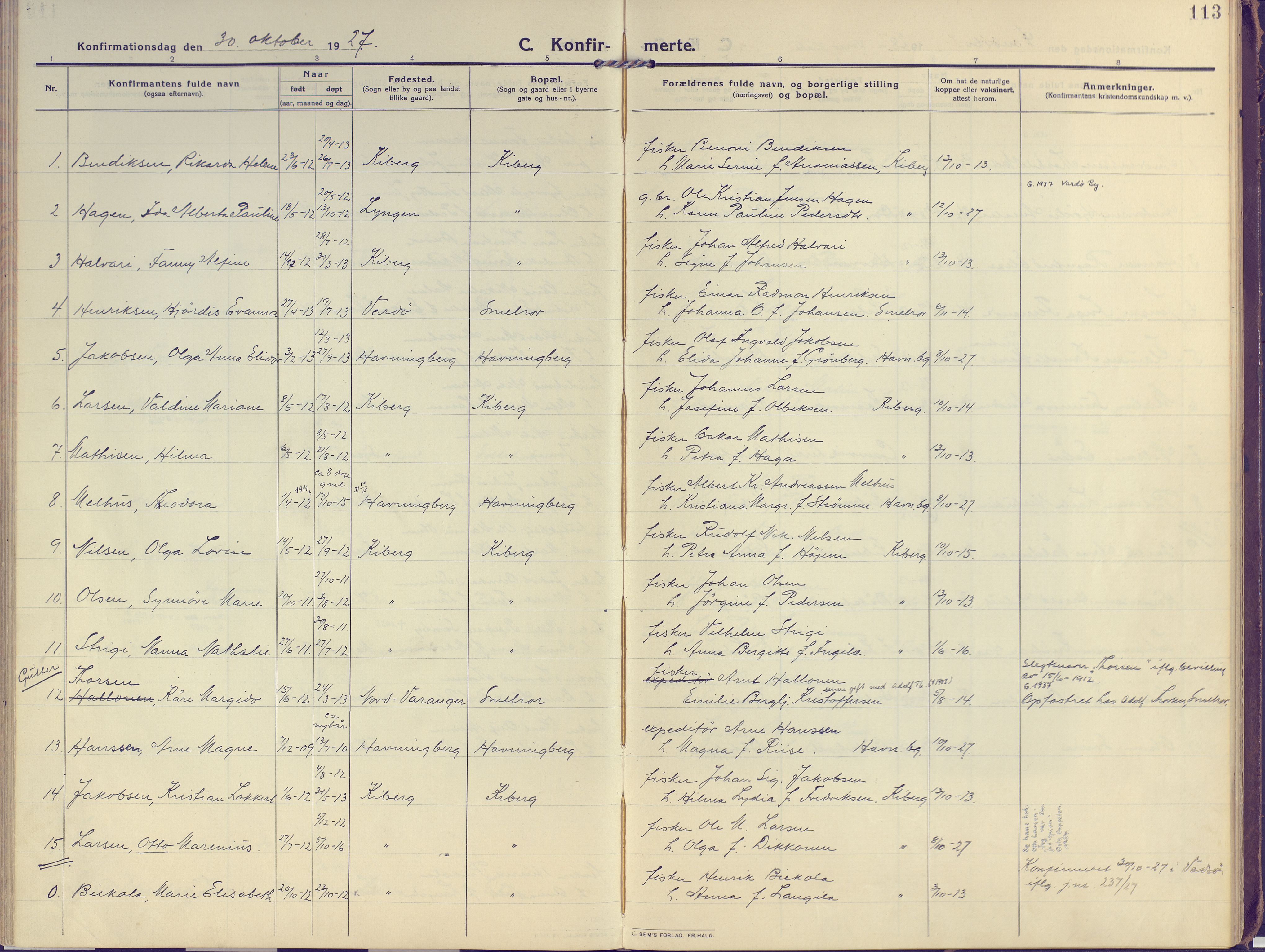 Vardø sokneprestkontor, SATØ/S-1332/H/Ha/L0013kirke: Parish register (official) no. 13, 1912-1928, p. 113