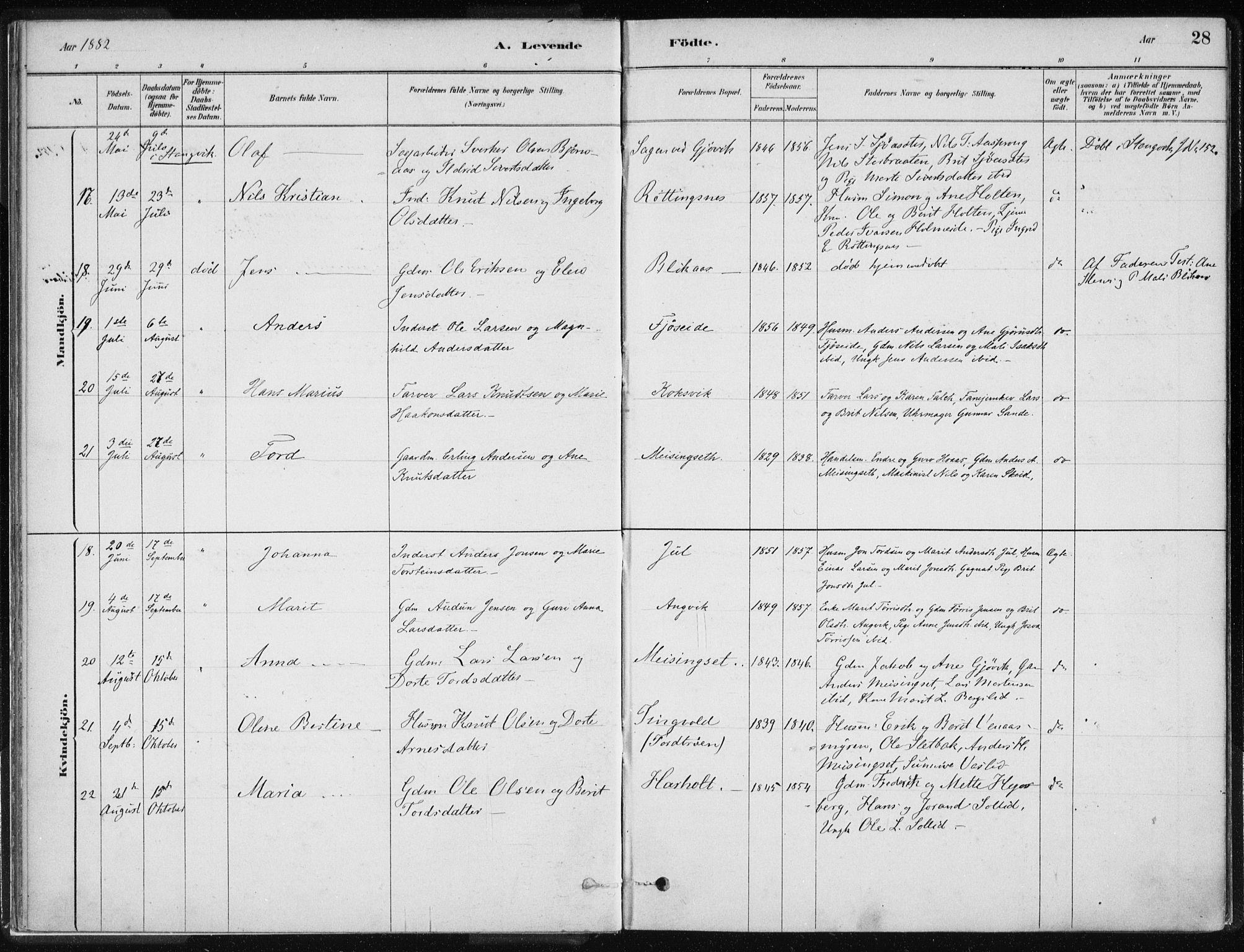 Ministerialprotokoller, klokkerbøker og fødselsregistre - Møre og Romsdal, AV/SAT-A-1454/586/L0987: Parish register (official) no. 586A13, 1879-1892, p. 28