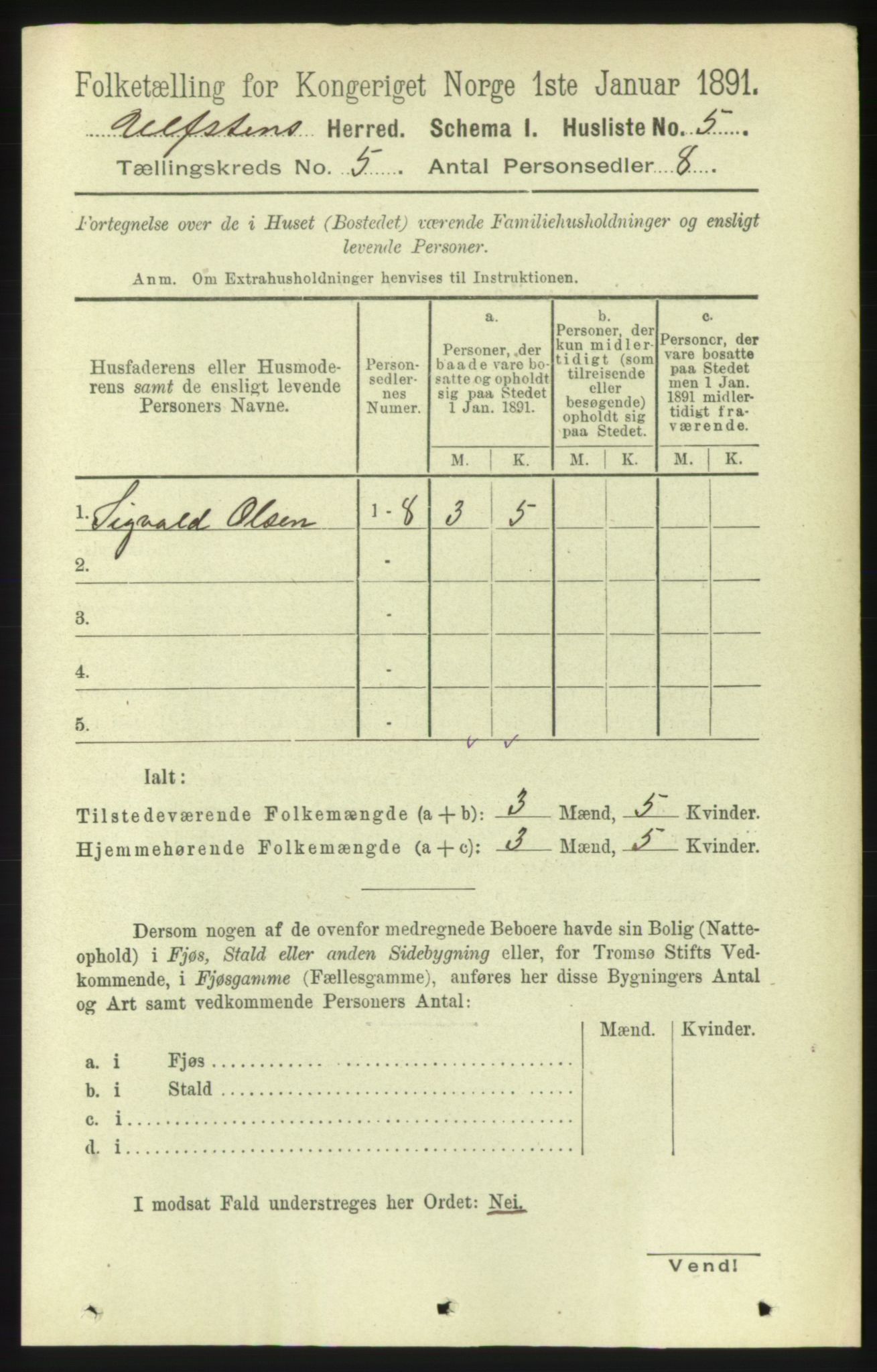 RA, 1891 census for 1516 Ulstein, 1891, p. 1196