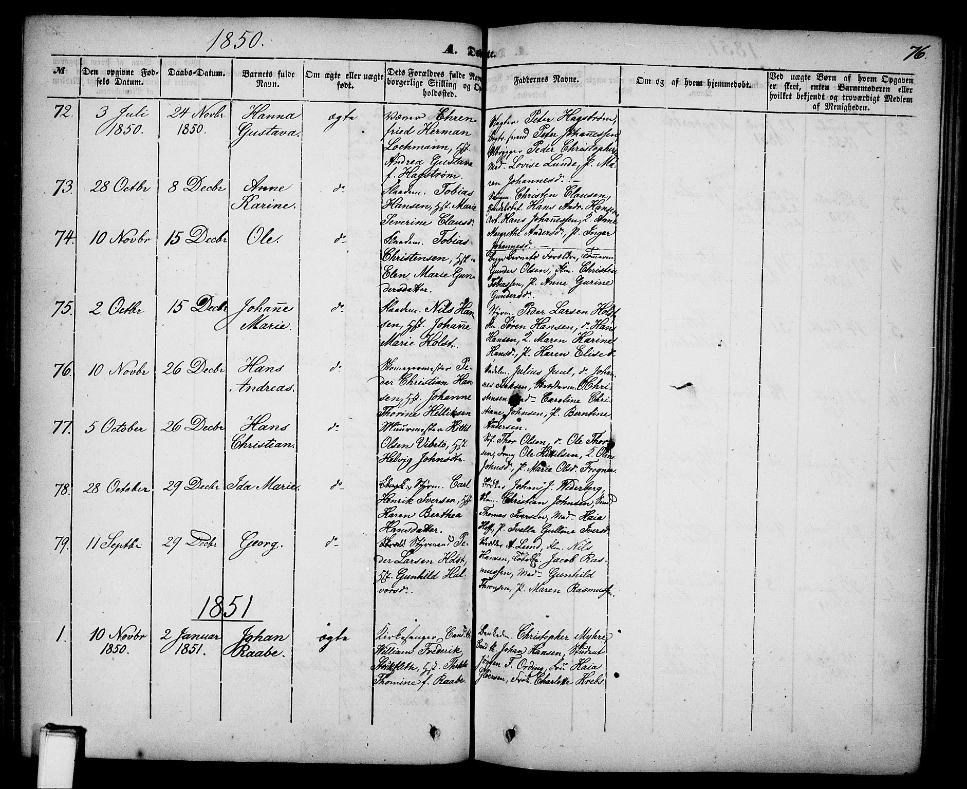Skien kirkebøker, SAKO/A-302/G/Ga/L0004: Parish register (copy) no. 4, 1843-1867, p. 76
