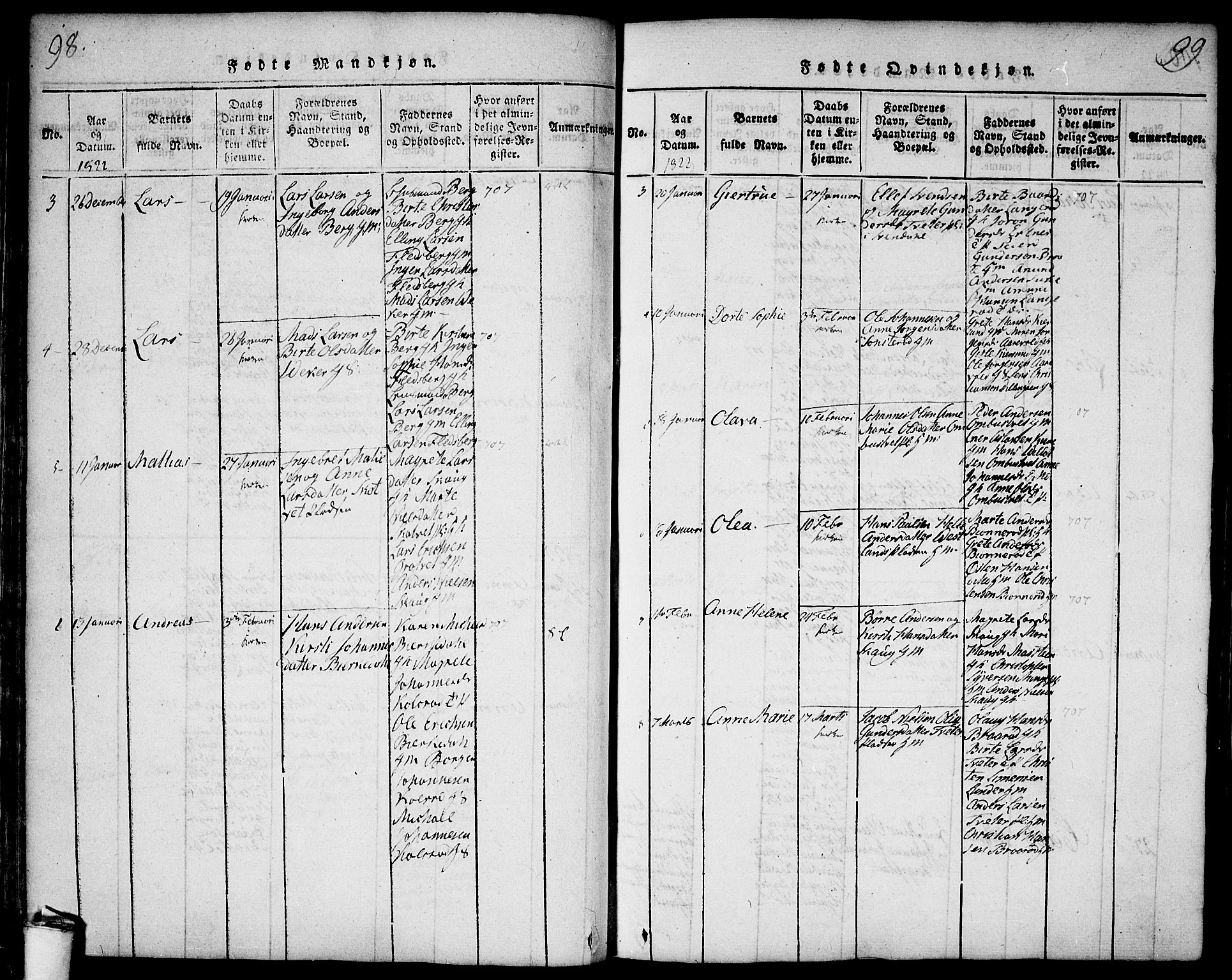 Våler prestekontor Kirkebøker, AV/SAO-A-11083/F/Fa/L0005: Parish register (official) no. I 5, 1815-1839, p. 98-99