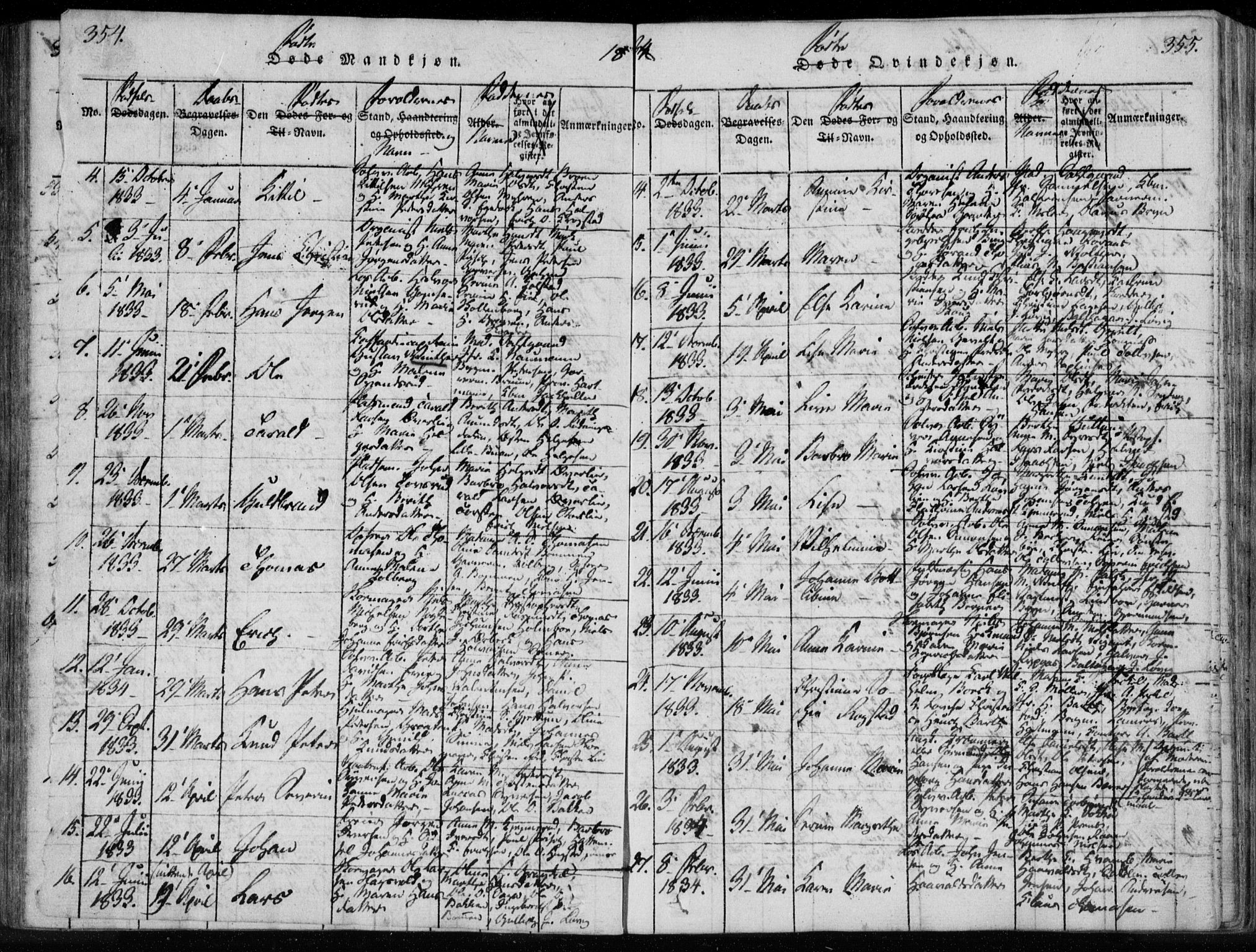 Kongsberg kirkebøker, AV/SAKO-A-22/F/Fa/L0008: Parish register (official) no. I 8, 1816-1839, p. 354-355