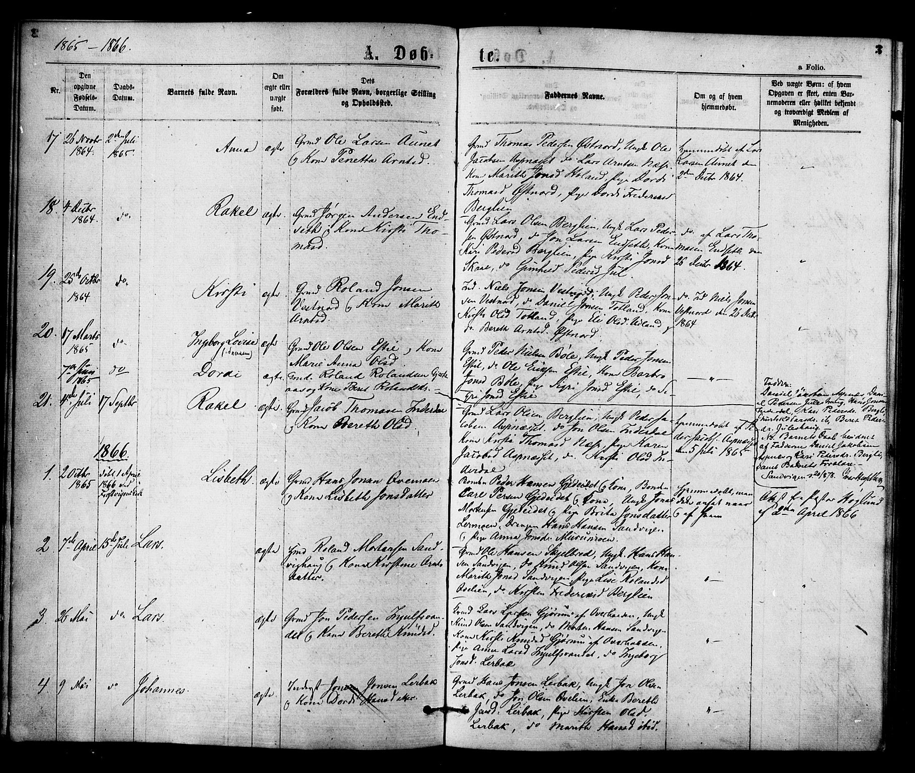 Ministerialprotokoller, klokkerbøker og fødselsregistre - Nord-Trøndelag, SAT/A-1458/755/L0493: Parish register (official) no. 755A02, 1865-1881, p. 3