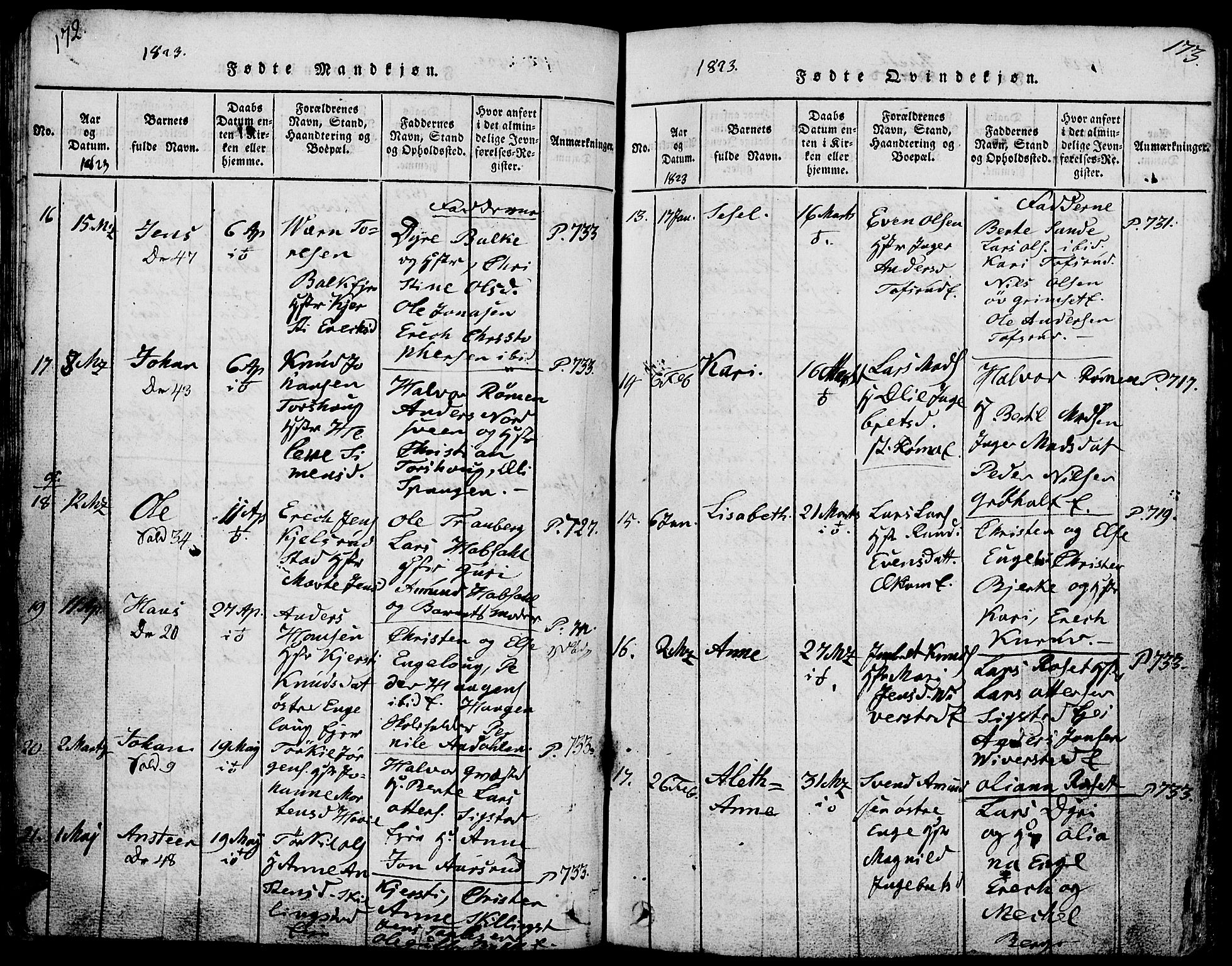 Løten prestekontor, AV/SAH-PREST-022/L/La/L0001: Parish register (copy) no. 1, 1812-1832, p. 172-173