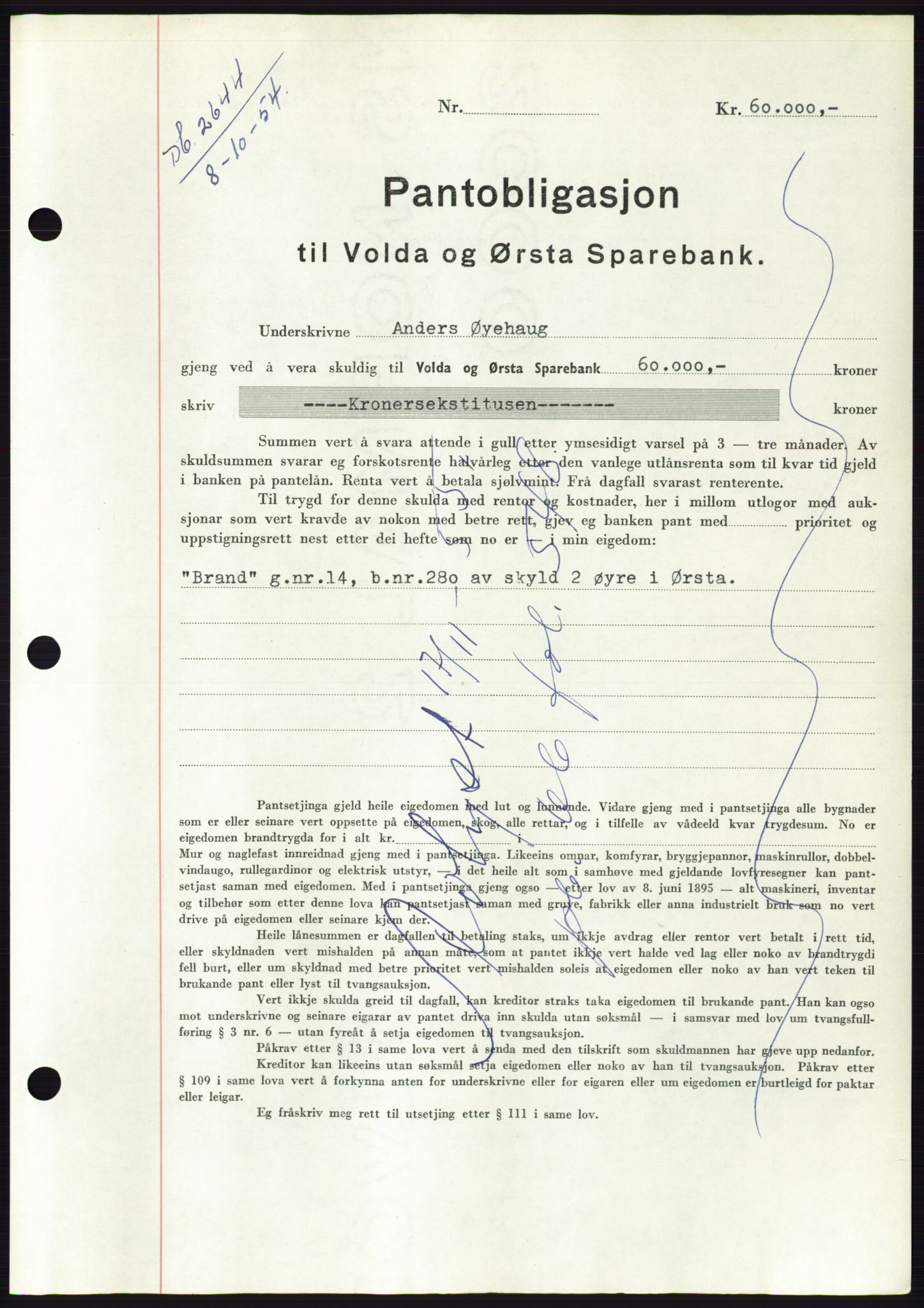 Søre Sunnmøre sorenskriveri, AV/SAT-A-4122/1/2/2C/L0126: Mortgage book no. 14B, 1954-1955, Diary no: : 2644/1954