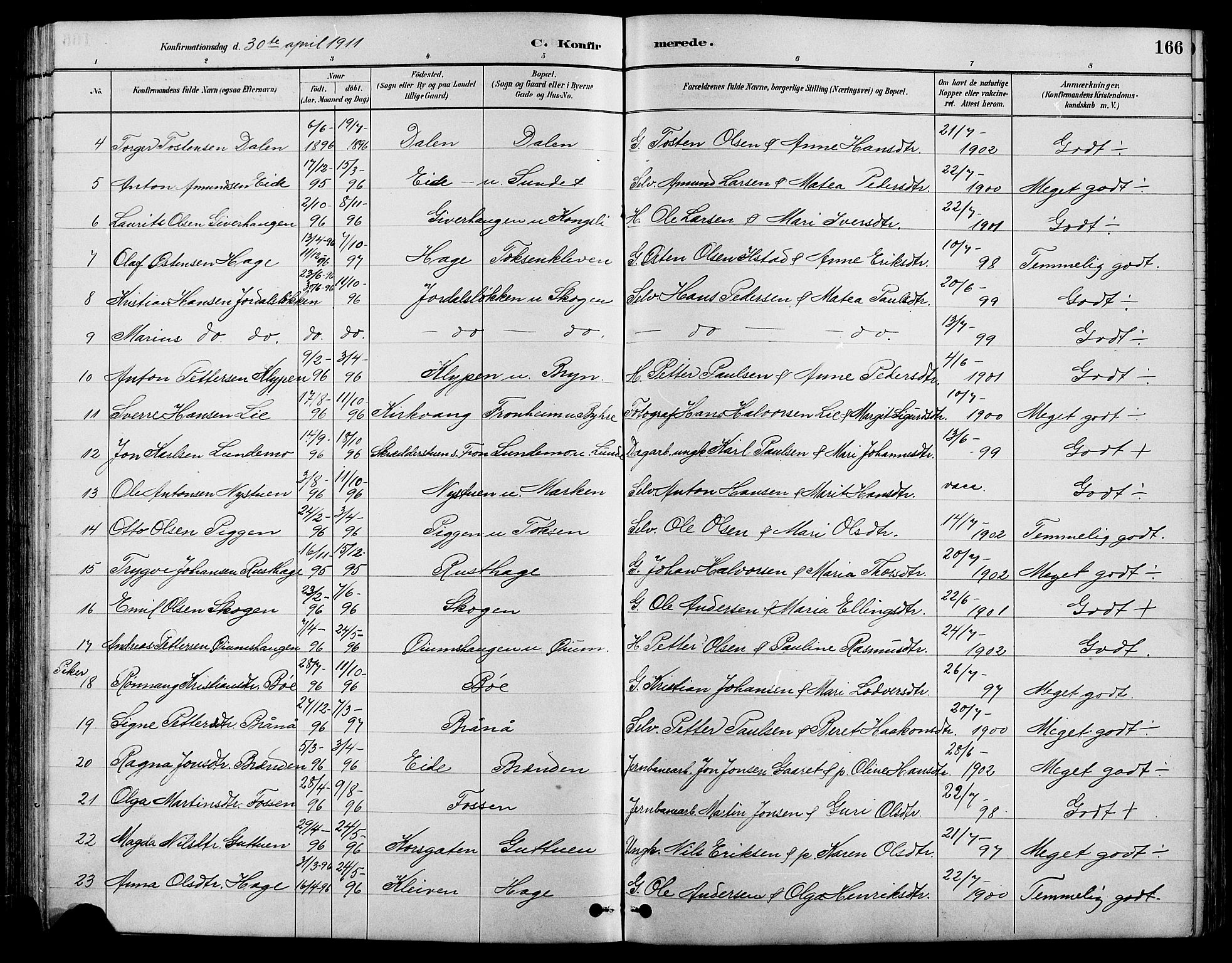 Nord-Fron prestekontor, SAH/PREST-080/H/Ha/Hab/L0004: Parish register (copy) no. 4, 1884-1914, p. 166