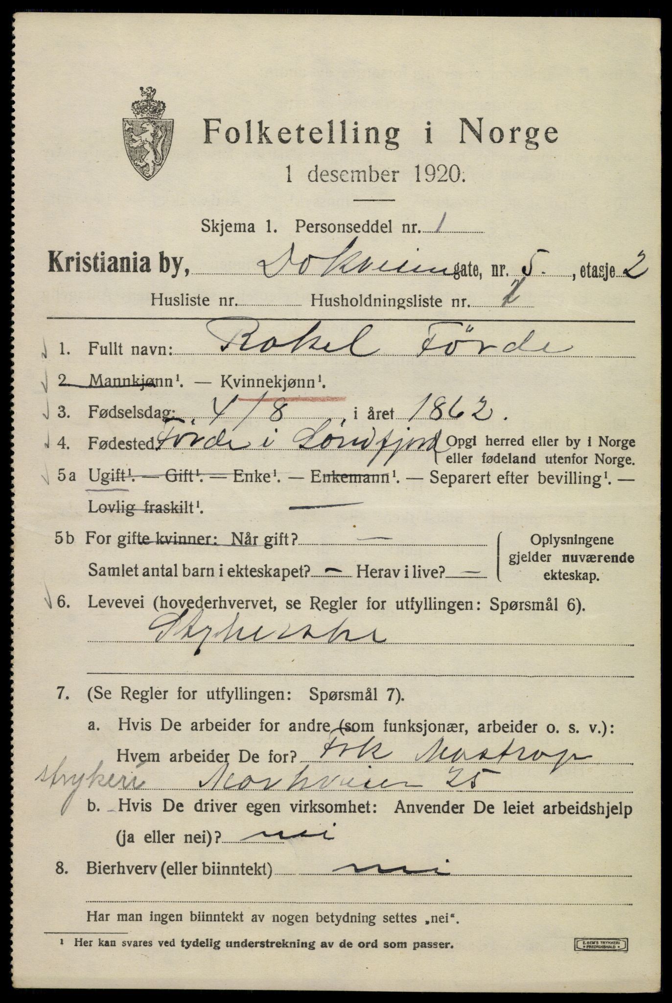 SAO, 1920 census for Kristiania, 1920, p. 199439