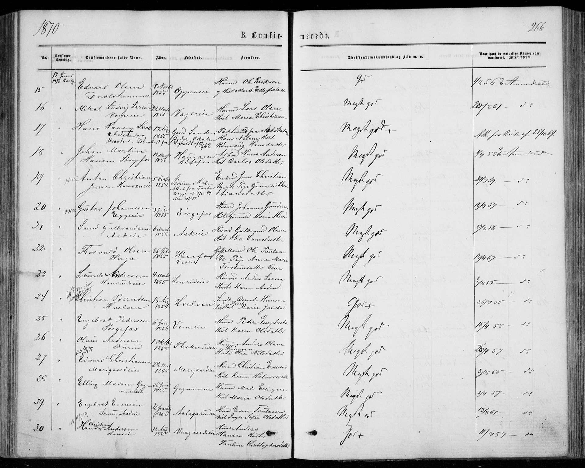 Norderhov kirkebøker, AV/SAKO-A-237/F/Fa/L0013: Parish register (official) no. 13, 1866-1874, p. 266