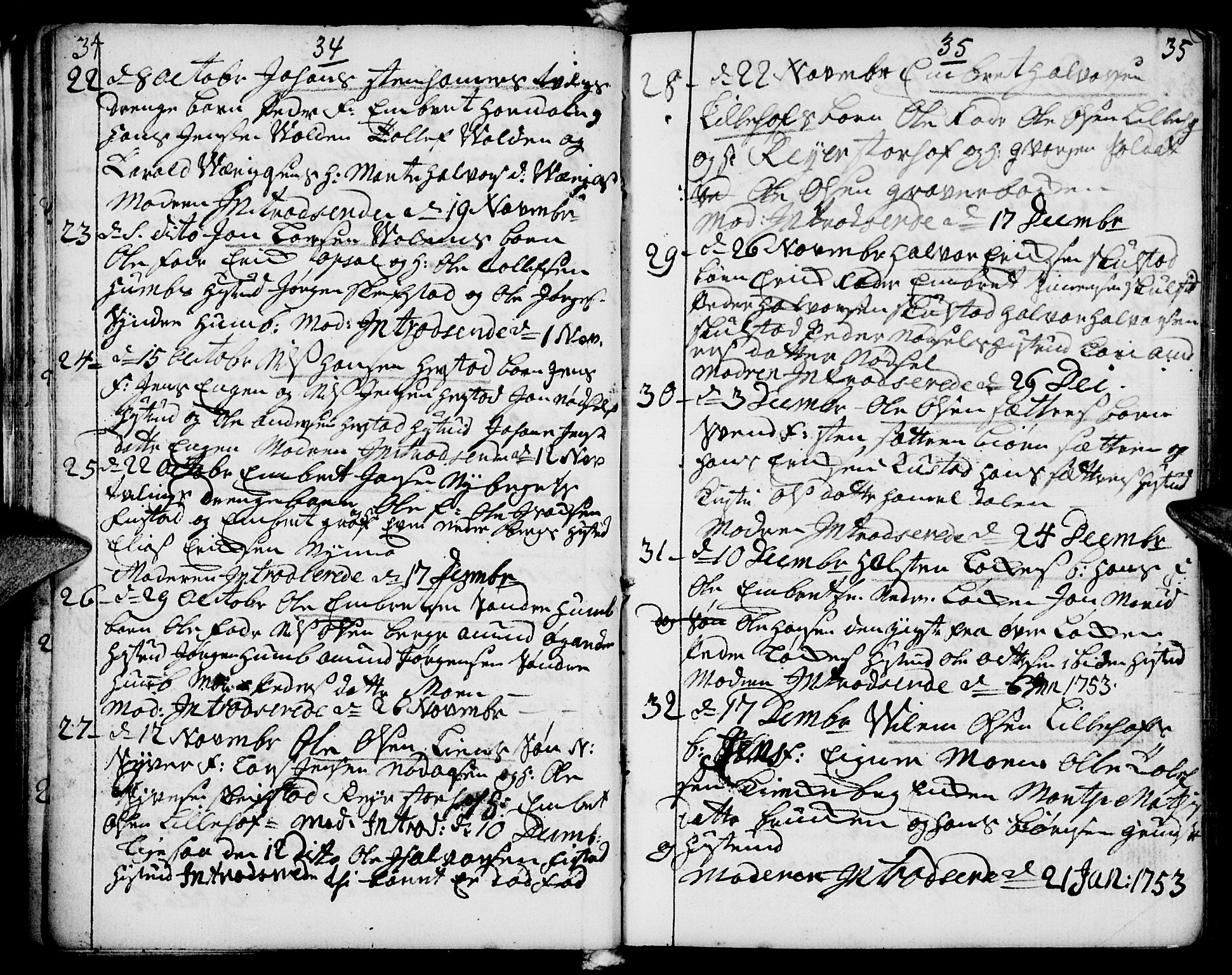 Elverum prestekontor, AV/SAH-PREST-044/H/Ha/Haa/L0002: Parish register (official) no. 2, 1751-1756, p. 34-35