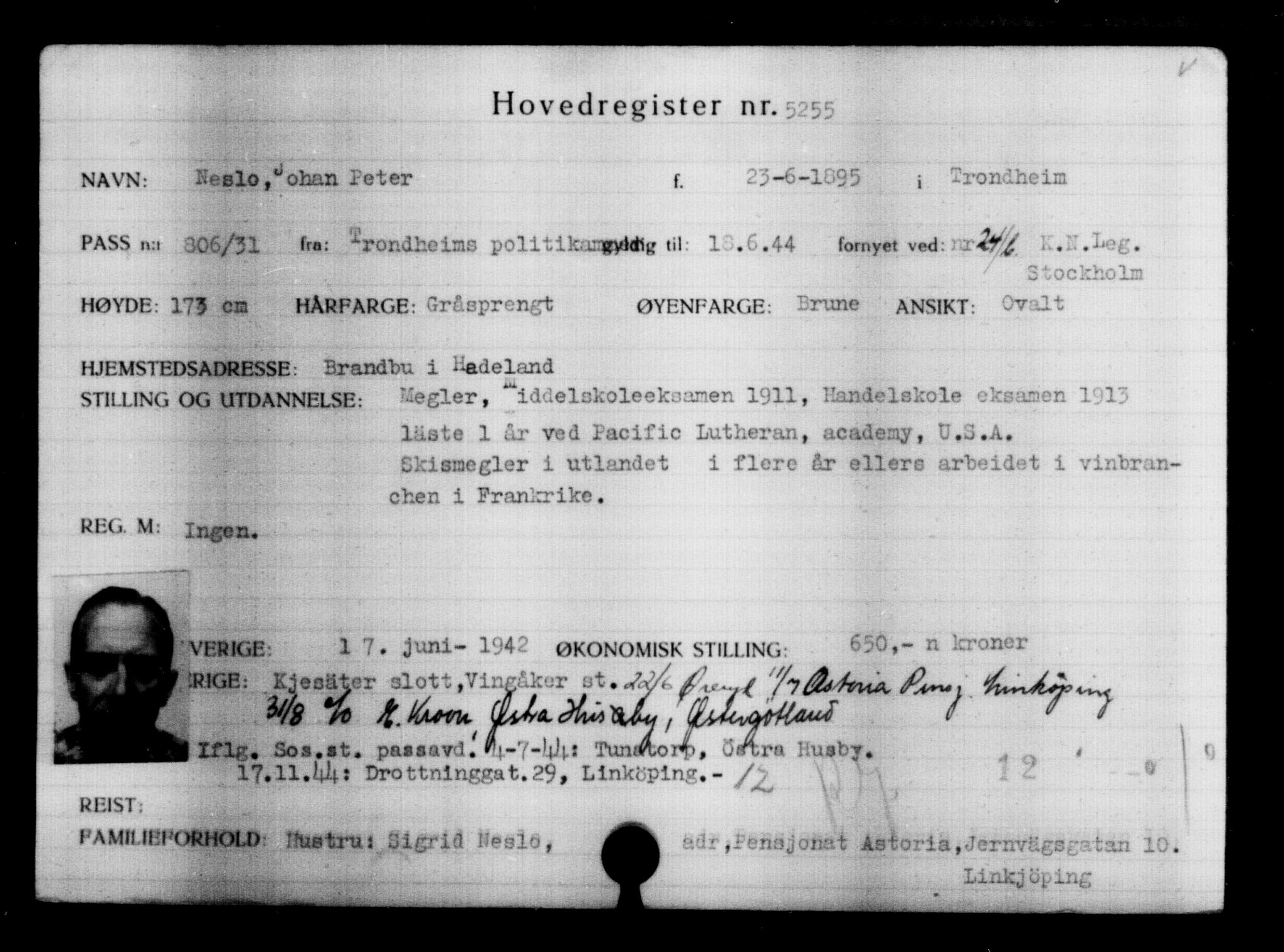 Utenriksstasjonene, Legasjonen i Stockholm, Flyktningkontoret, AV/RA-S-6753/V/Va/L0004: Kjesäterkartoteket, flyktninger med registreringsnr. 3496-6610, 1940-1945, p. 2025