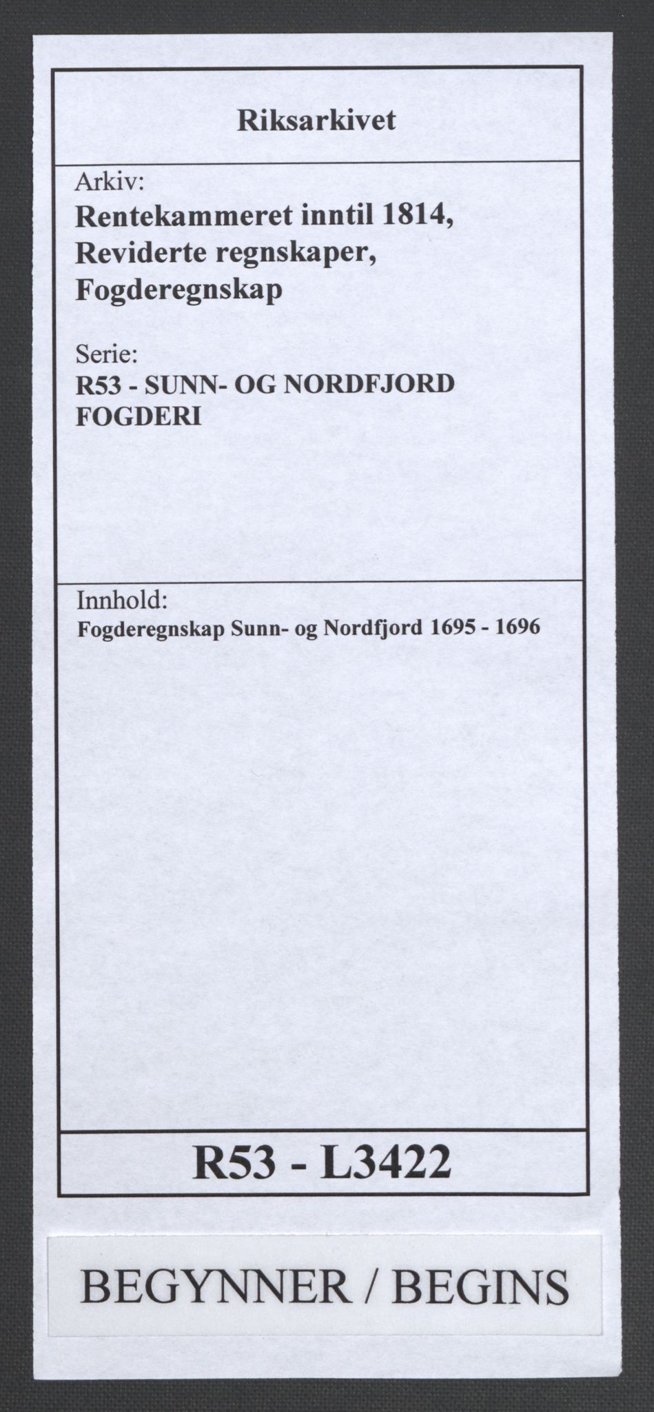 Rentekammeret inntil 1814, Reviderte regnskaper, Fogderegnskap, RA/EA-4092/R53/L3422: Fogderegnskap Sunn- og Nordfjord, 1695-1696, p. 1