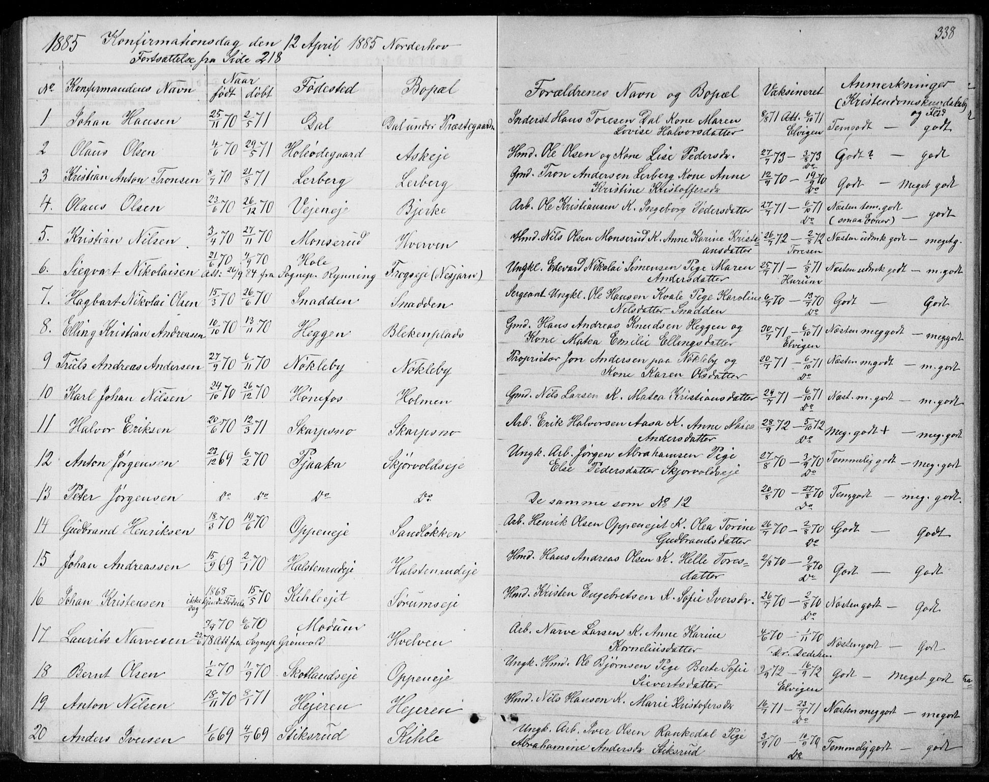 Norderhov kirkebøker, AV/SAKO-A-237/G/Ga/L0007: Parish register (copy) no. I 7, 1877-1887, p. 338