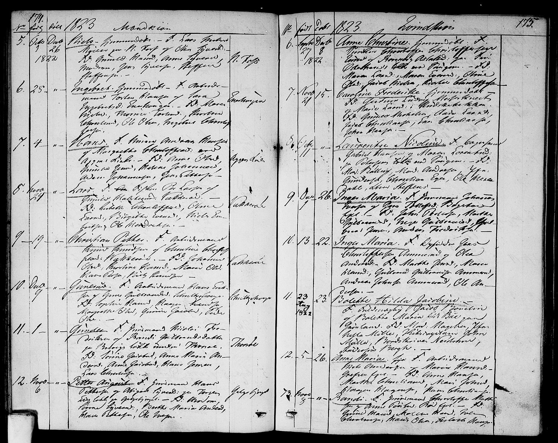 Aker prestekontor kirkebøker, SAO/A-10861/F/L0012: Parish register (official) no. 12, 1819-1828, p. 174-175