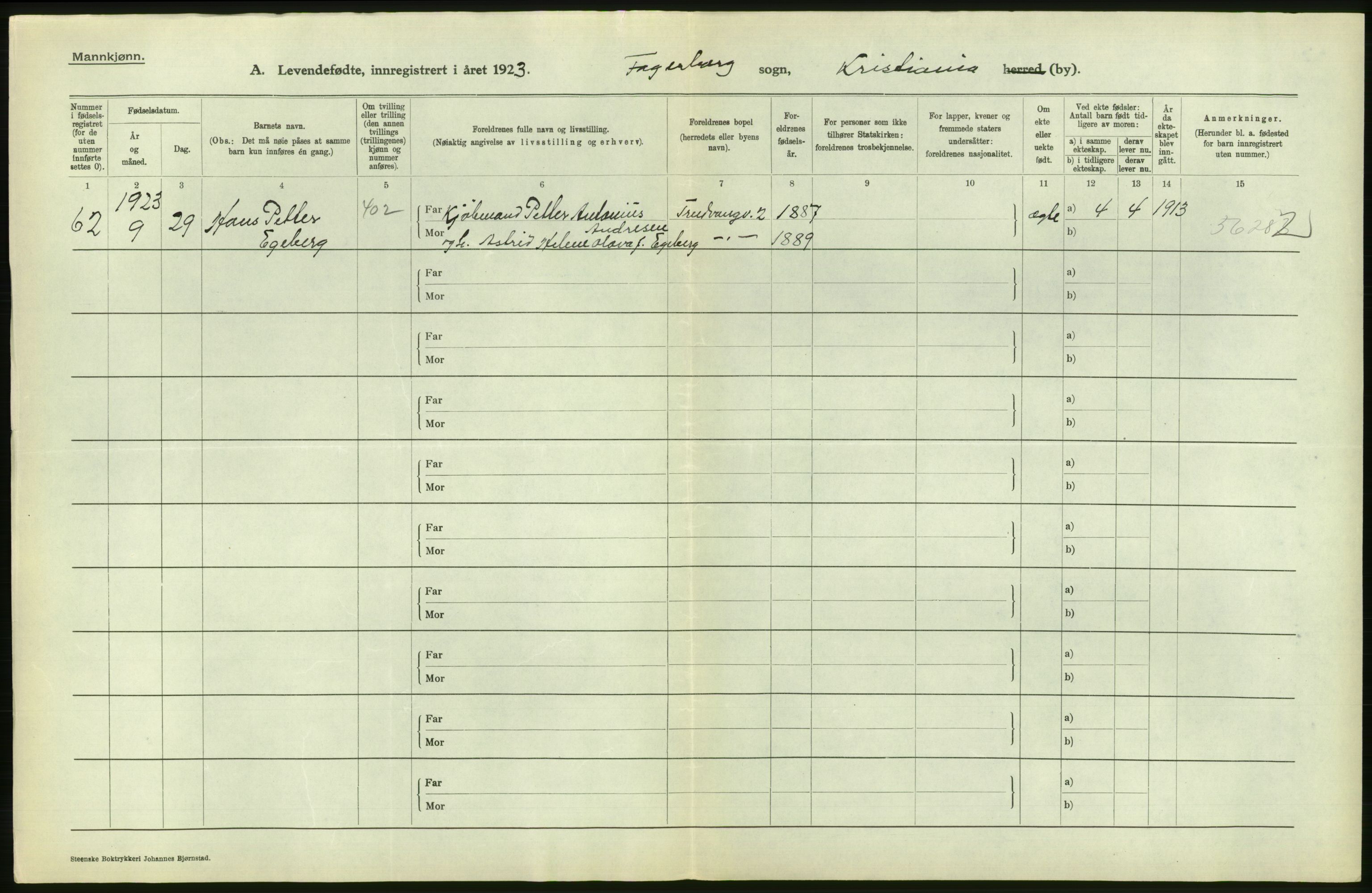 Statistisk sentralbyrå, Sosiodemografiske emner, Befolkning, RA/S-2228/D/Df/Dfc/Dfcc/L0006: Kristiania: Levendefødte menn og kvinner., 1923, p. 70