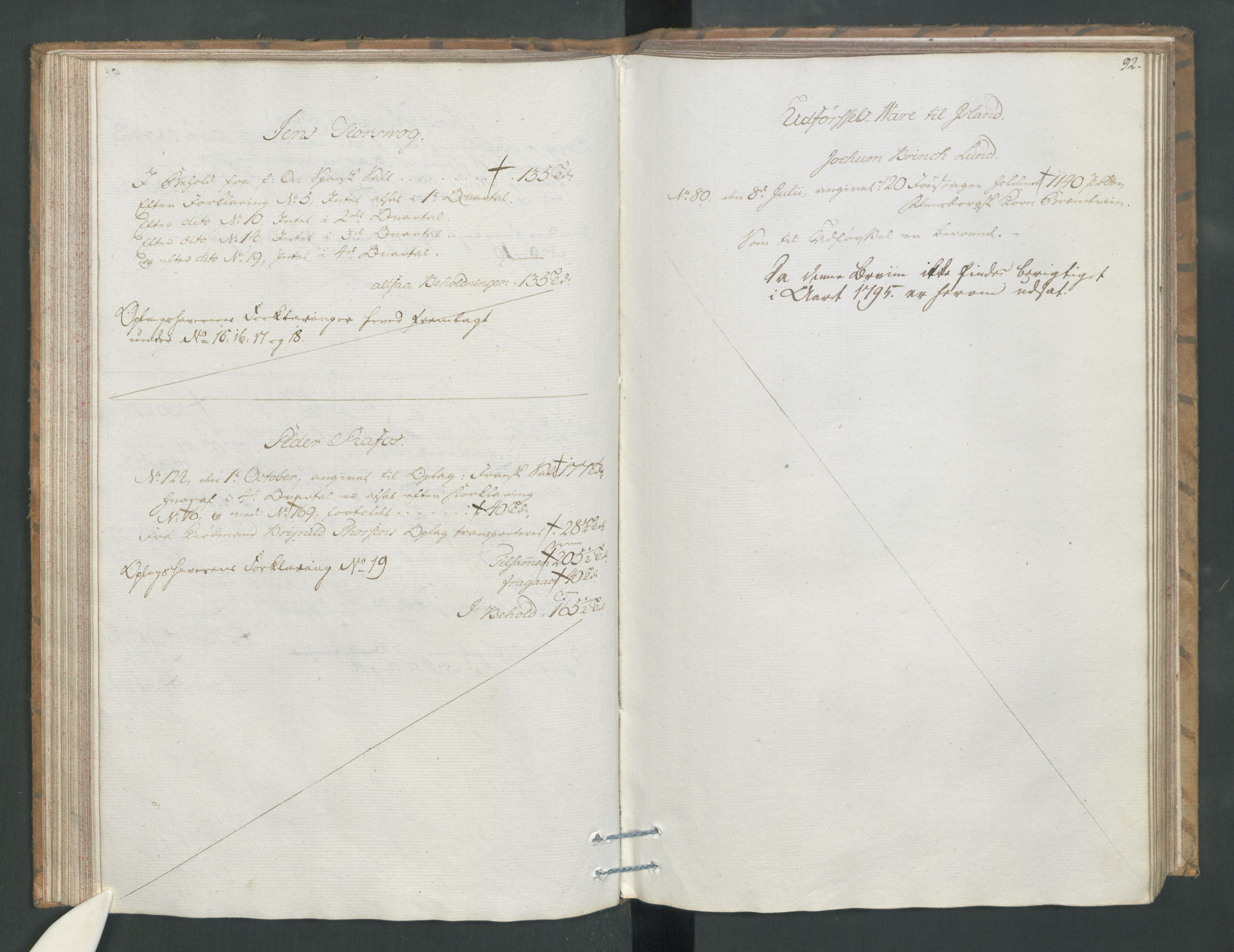 Generaltollkammeret, tollregnskaper, AV/RA-EA-5490/R19/L0054/0001: Tollregnskaper Flekkefjord / Tollbok, 1794, p. 91b-92a