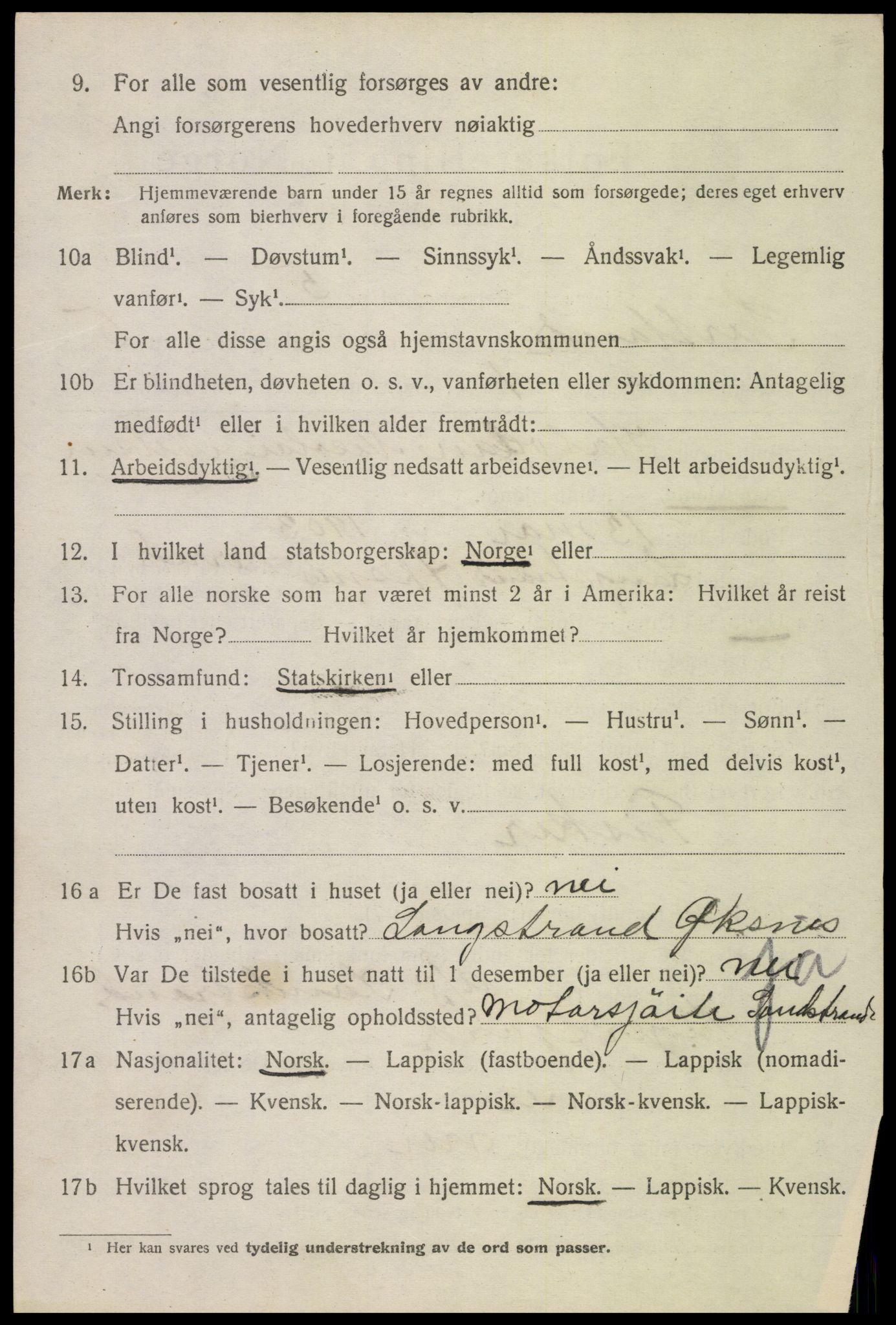 SAT, 1920 census for Sortland, 1920, p. 5481