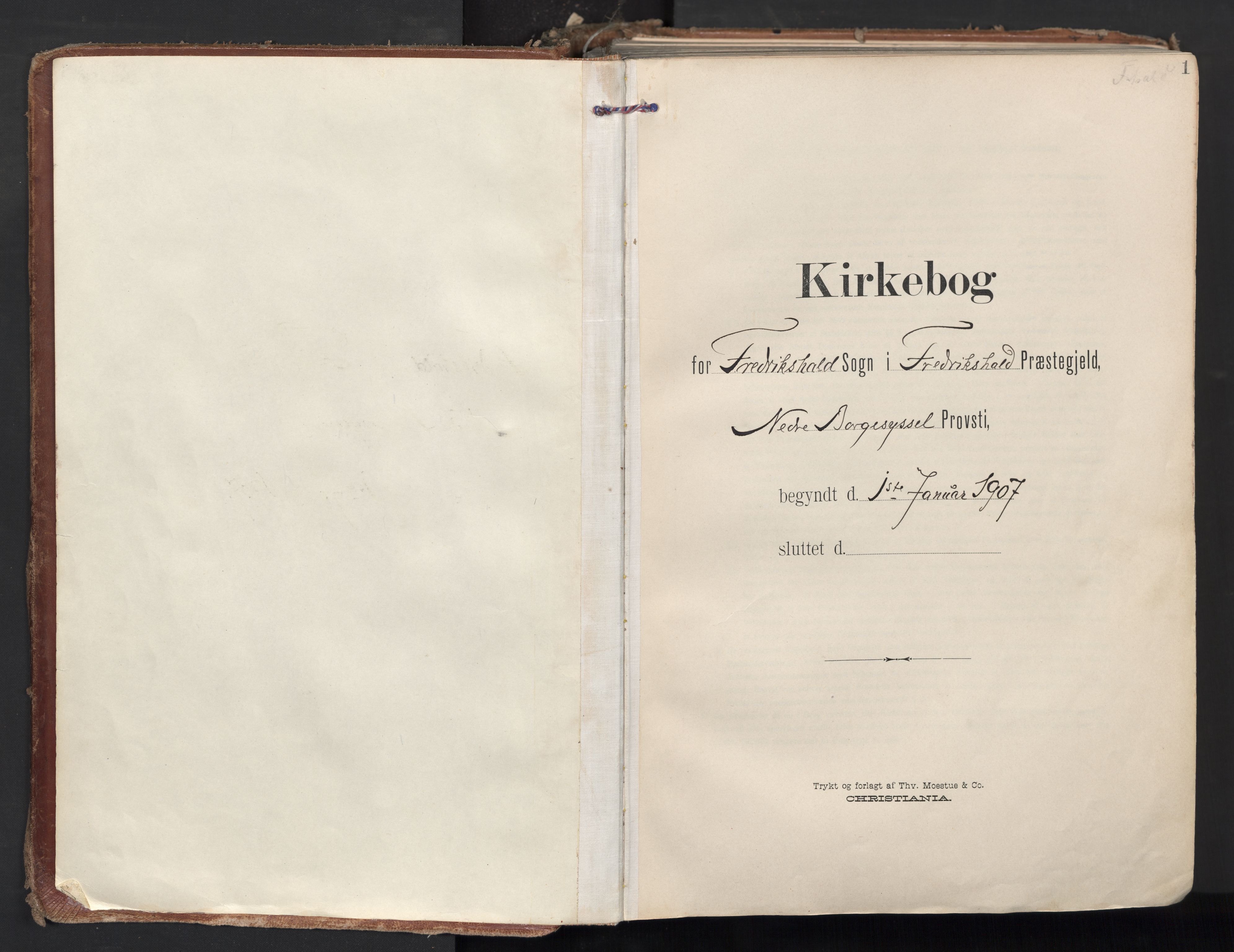 Halden prestekontor Kirkebøker, SAO/A-10909/F/Fa/L0015: Parish register (official) no. I 15, 1907-1925, p. 1