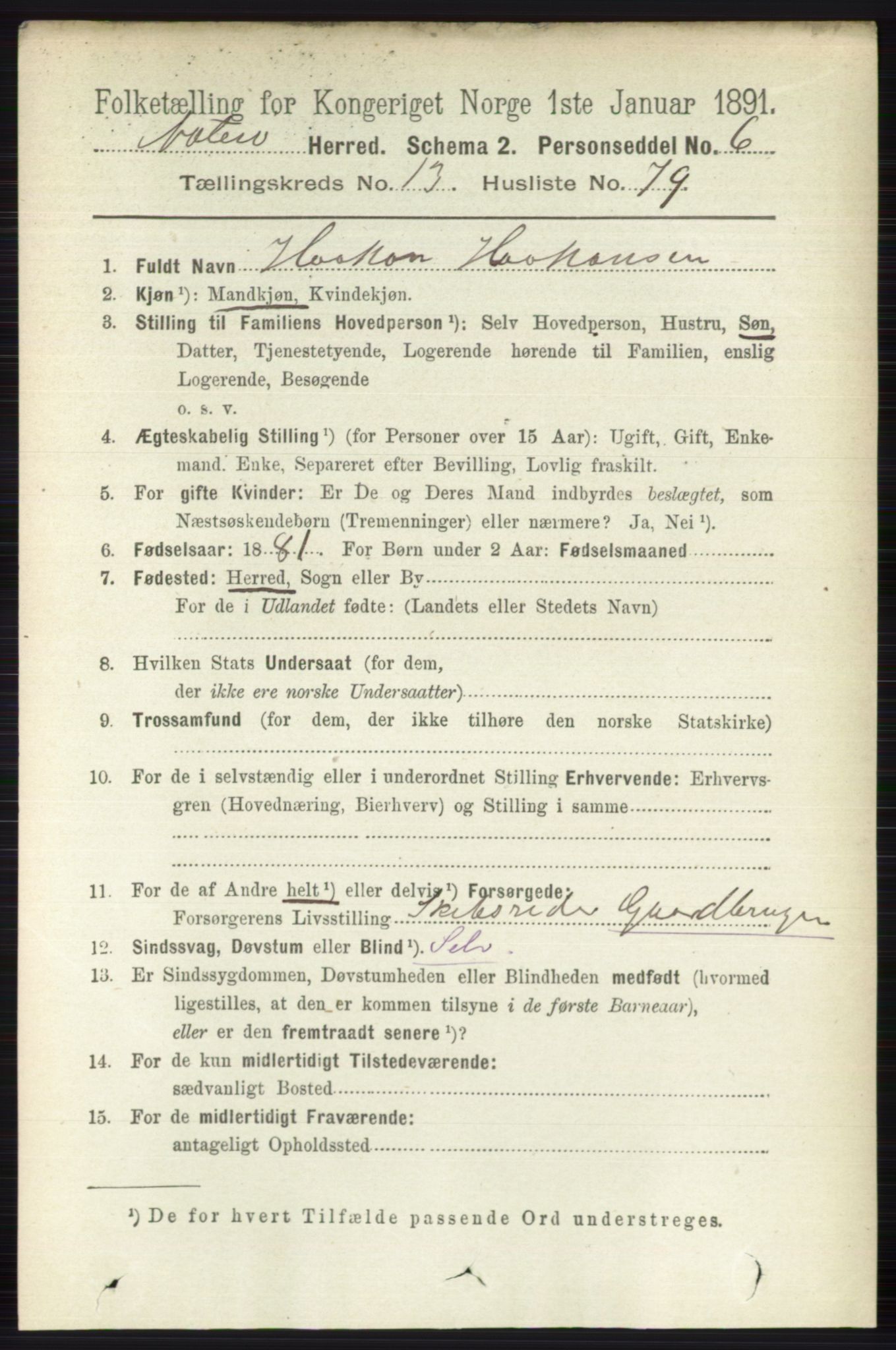 RA, 1891 census for 0722 Nøtterøy, 1891, p. 7507