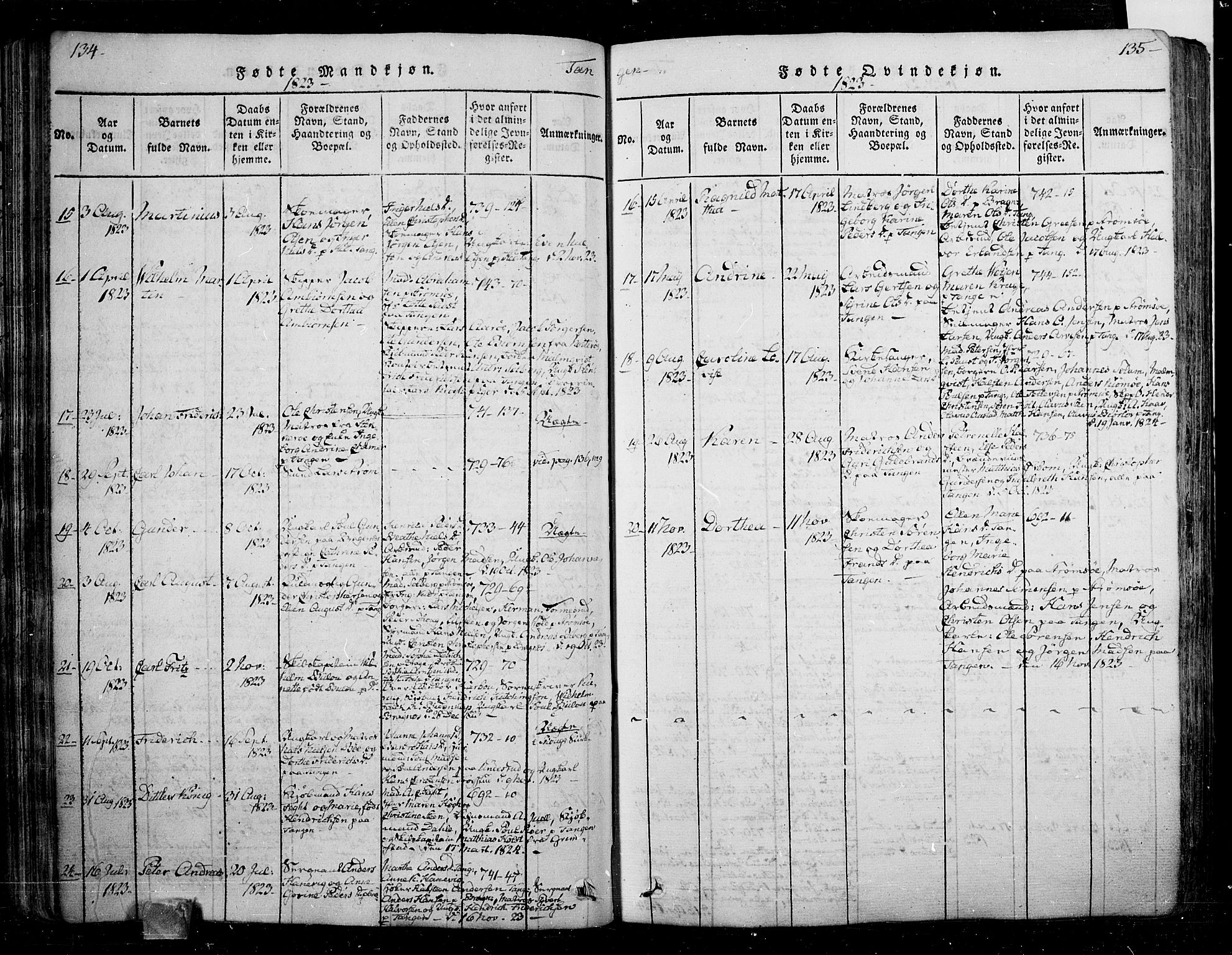 Skoger kirkebøker, AV/SAKO-A-59/F/Fa/L0002: Parish register (official) no. I 2 /2, 1814-1842, p. 134-135