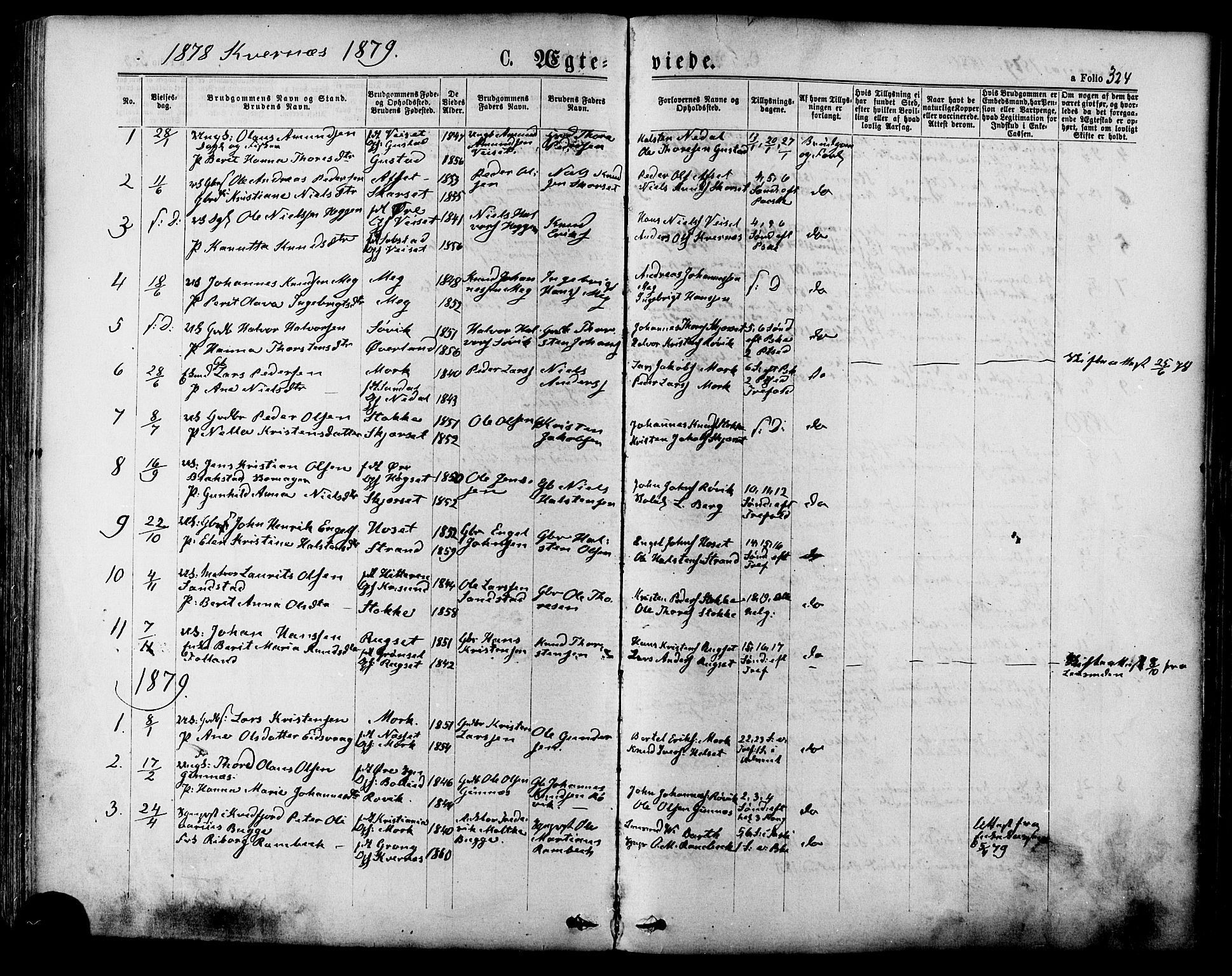 Ministerialprotokoller, klokkerbøker og fødselsregistre - Møre og Romsdal, SAT/A-1454/568/L0805: Parish register (official) no. 568A12 /1, 1869-1884, p. 324