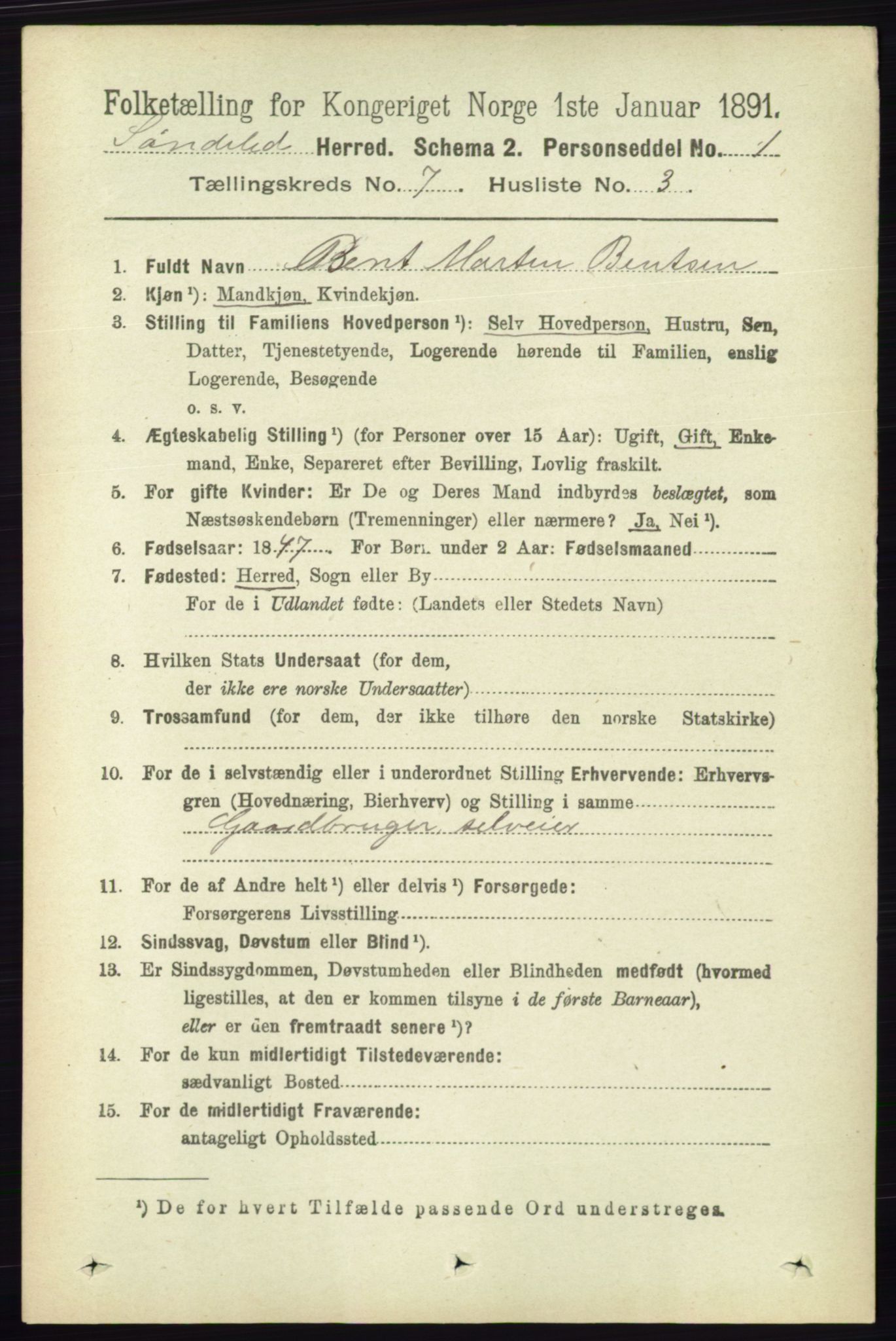 RA, 1891 census for 0913 Søndeled, 1891, p. 2341