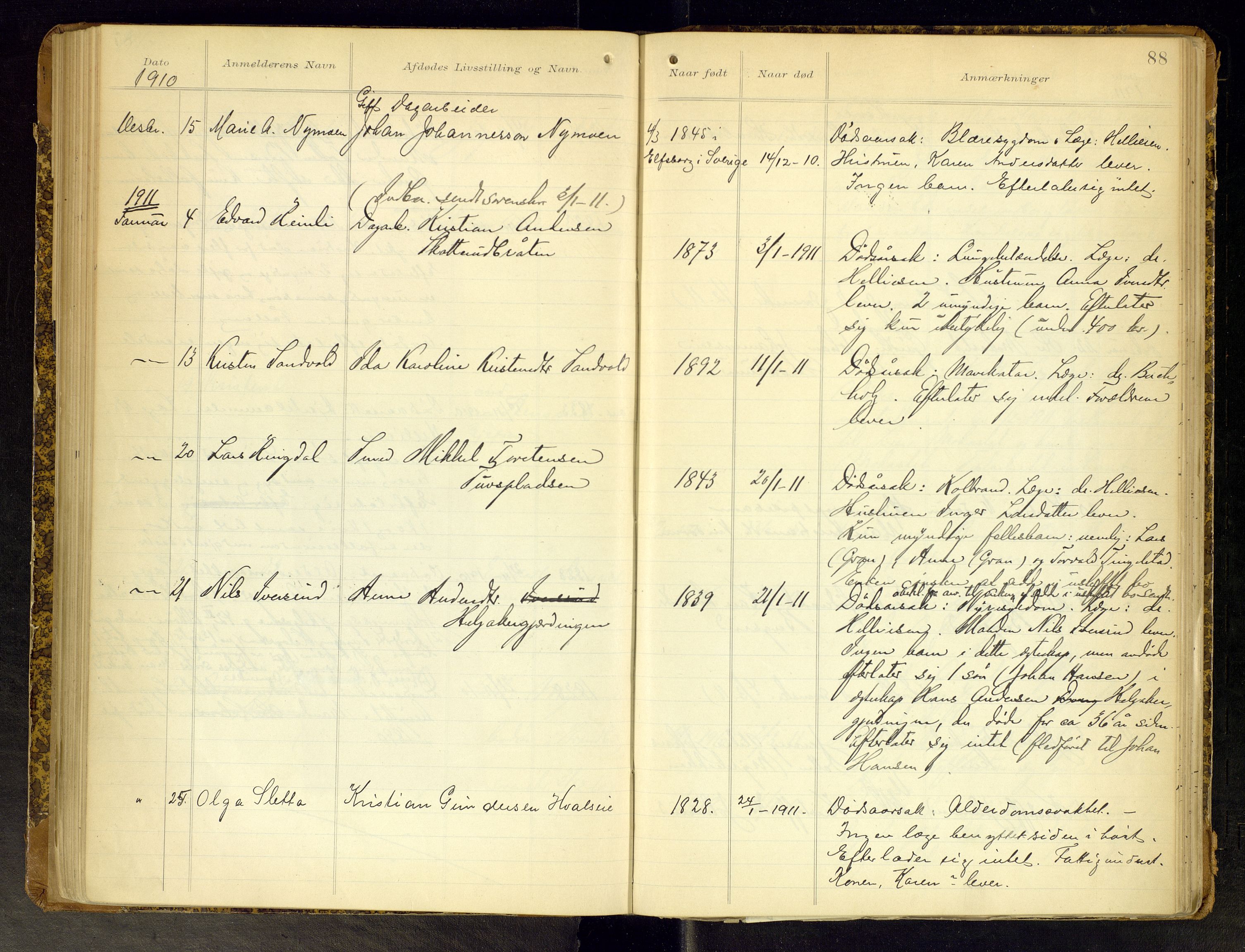 Gran lensmannskontor, AV/SAH-LOG-010/H/Ha/L0002: Dødsfallsprotokoll, 1899-1917, p. 88