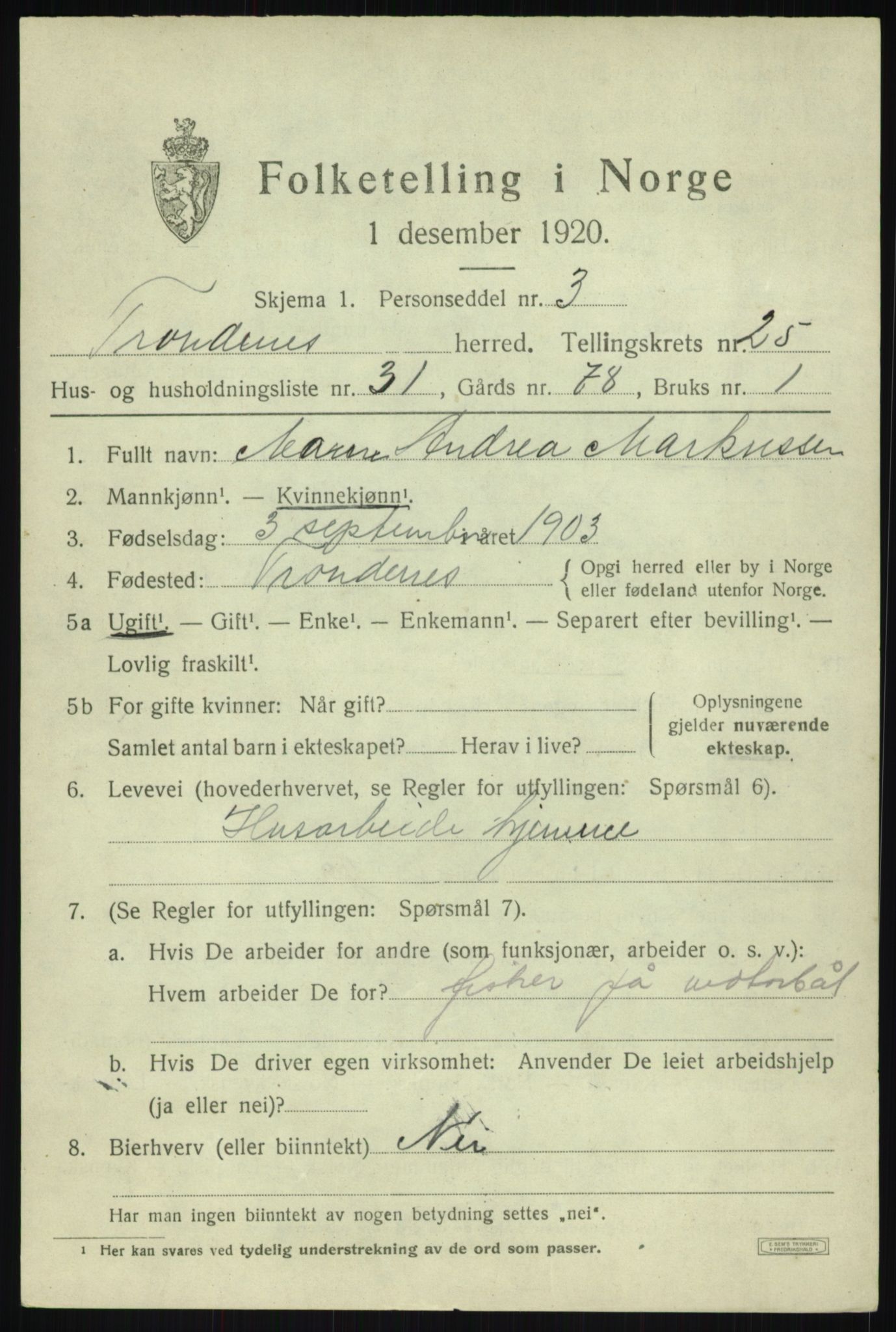 SATØ, 1920 census for Trondenes, 1920, p. 18818