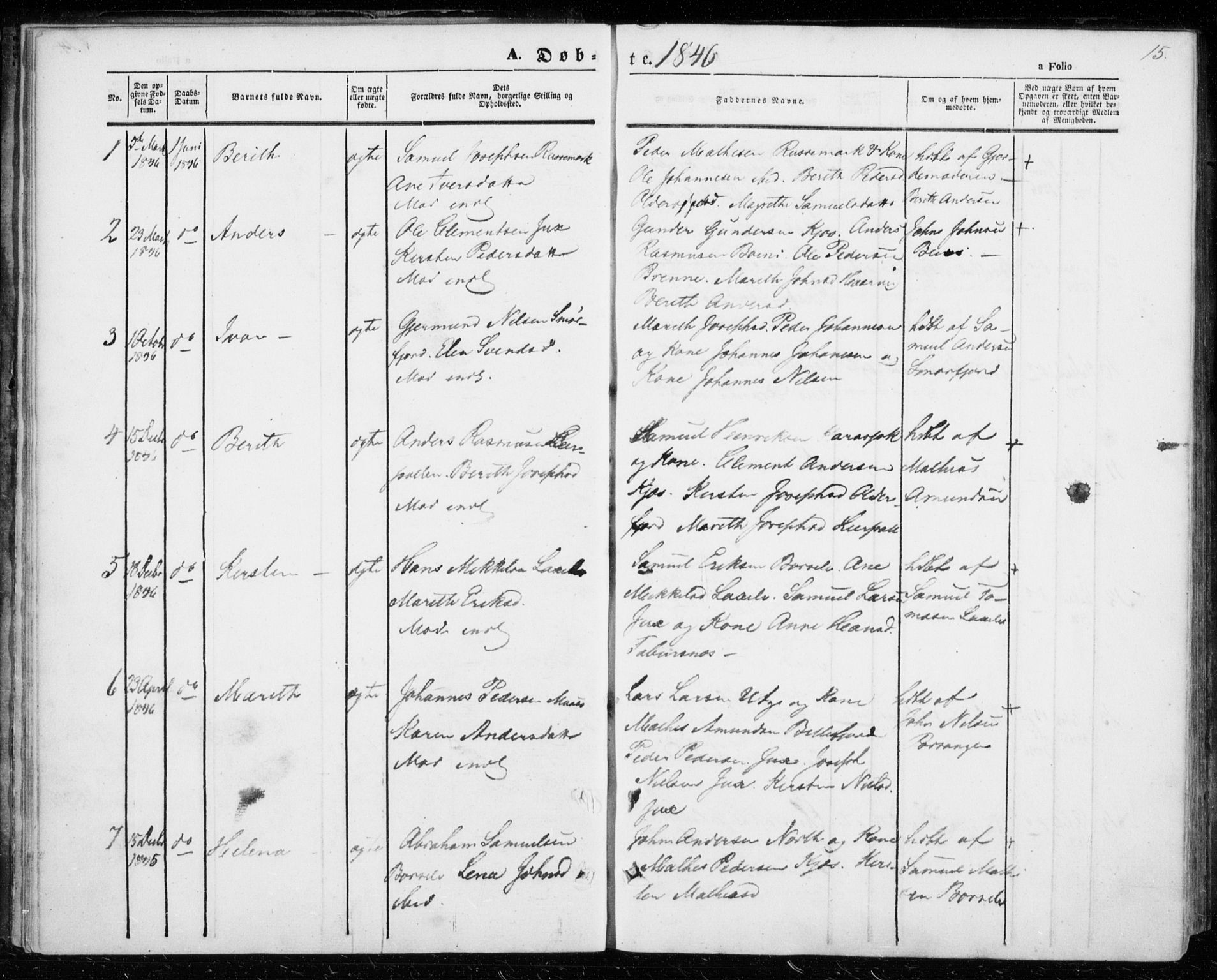 Kistrand/Porsanger sokneprestembete, SATØ/S-1351/H/Ha/L0004.kirke: Parish register (official) no. 4, 1843-1860, p. 15