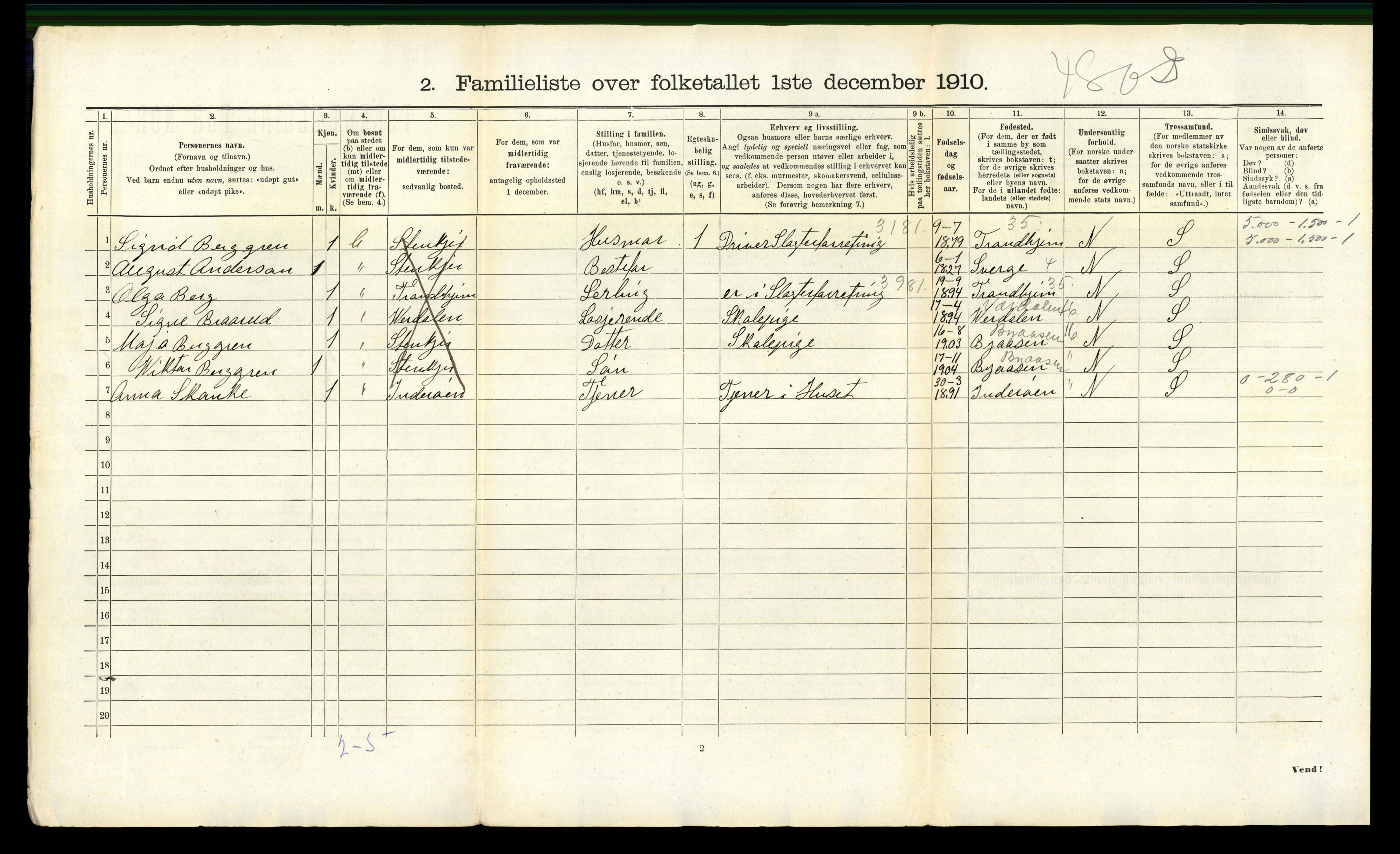 RA, 1910 census for Steinkjer, 1910, p. 299