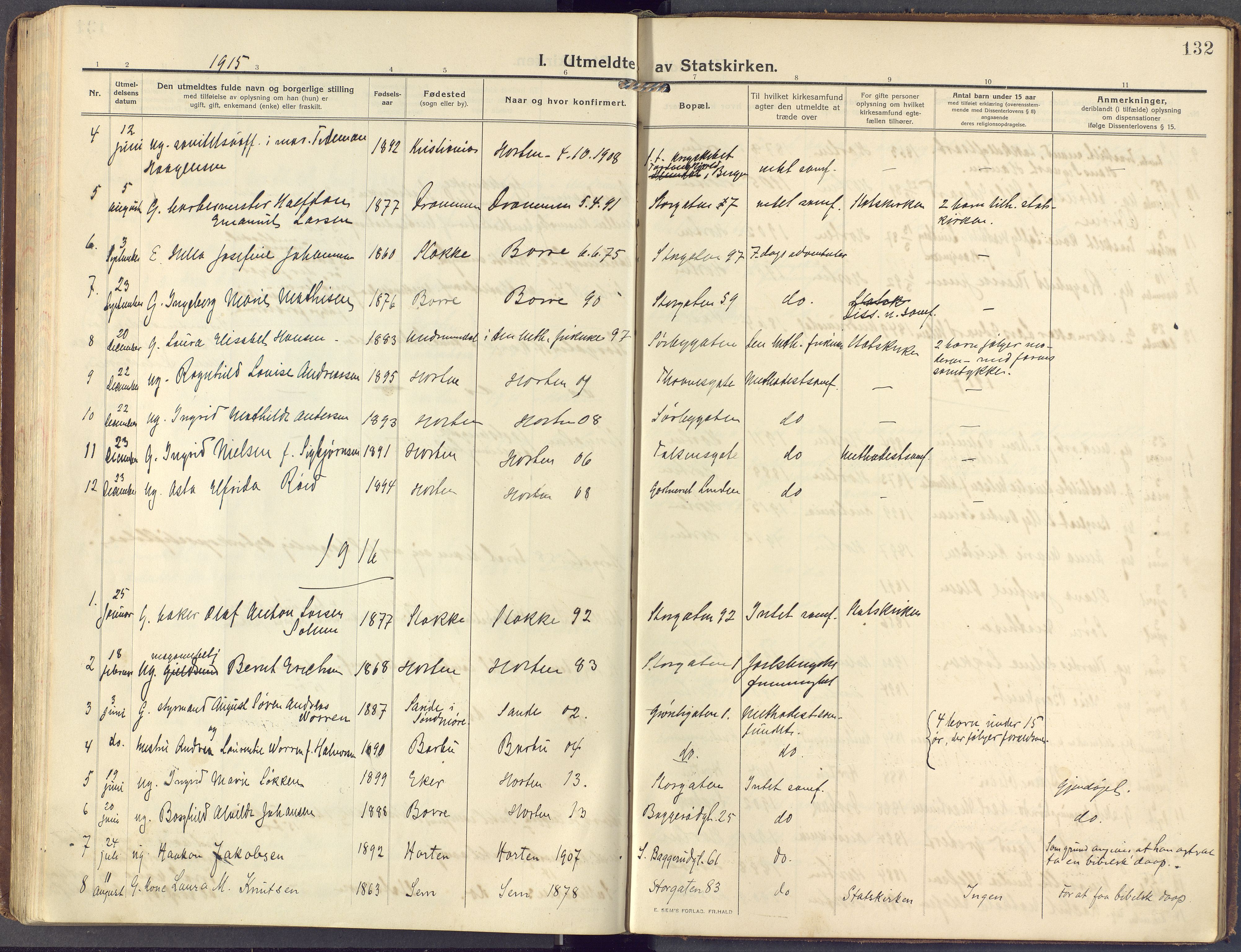 Horten kirkebøker, AV/SAKO-A-348/F/Fa/L0007: Parish register (official) no. 7, 1913-1926, p. 132