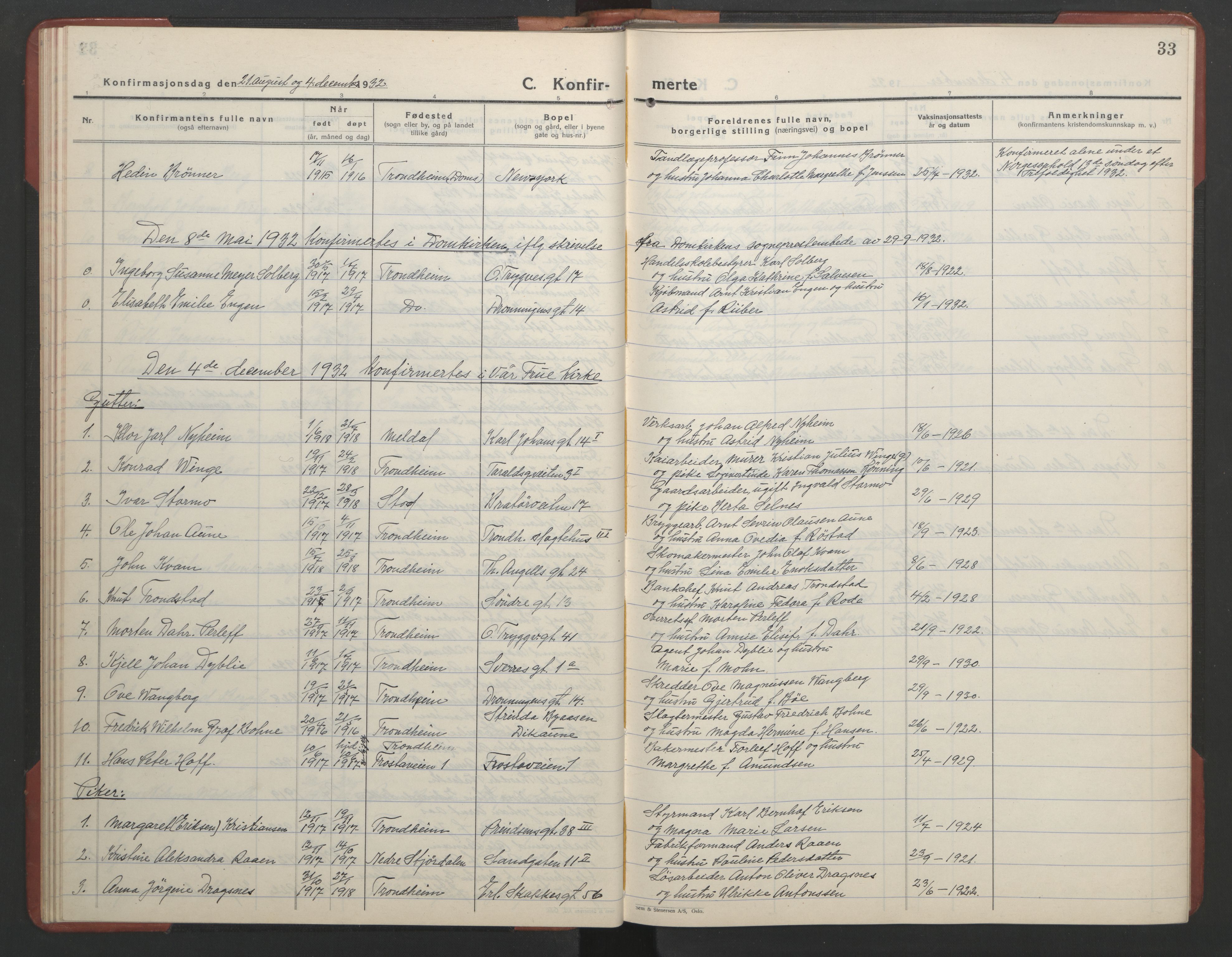 Ministerialprotokoller, klokkerbøker og fødselsregistre - Sør-Trøndelag, SAT/A-1456/602/L0151: Parish register (copy) no. 602C19, 1925-1951, p. 33