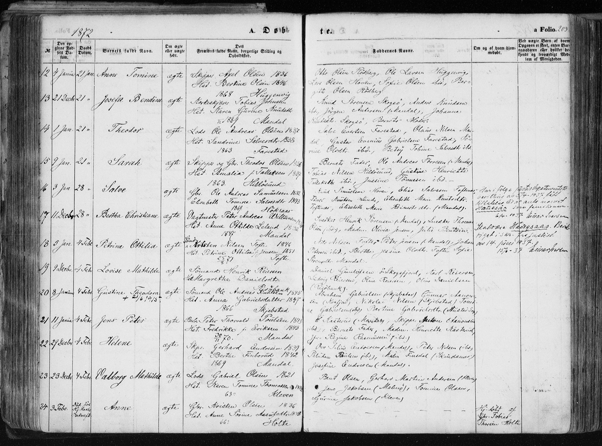 Mandal sokneprestkontor, AV/SAK-1111-0030/F/Fa/Faa/L0014: Parish register (official) no. A 14, 1859-1872, p. 203