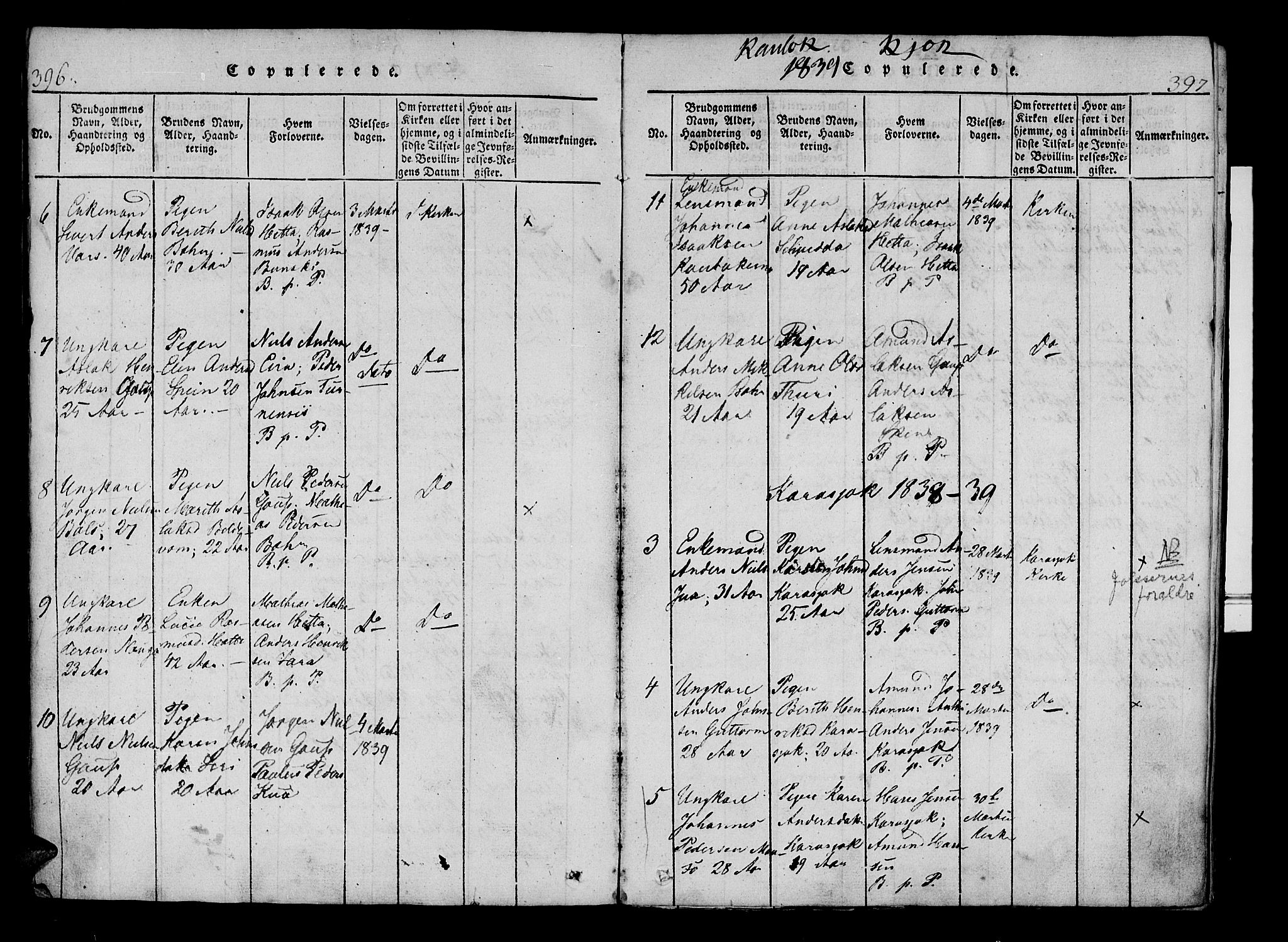 Kistrand/Porsanger sokneprestembete, AV/SATØ-S-1351/H/Ha/L0010.kirke: Parish register (official) no. 10, 1821-1842, p. 396-397