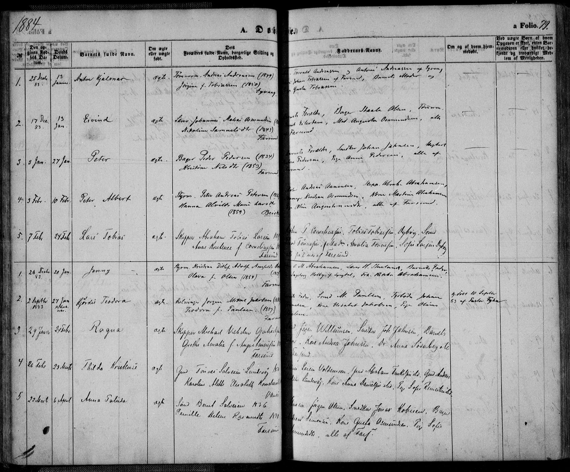 Farsund sokneprestkontor, AV/SAK-1111-0009/F/Fa/L0005: Parish register (official) no. A 5, 1863-1886, p. 79