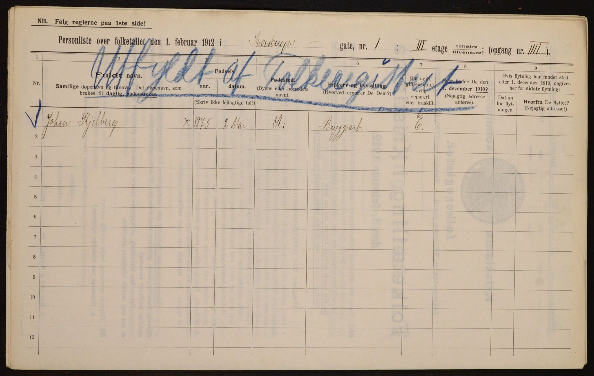 OBA, Municipal Census 1912 for Kristiania, 1912, p. 104863