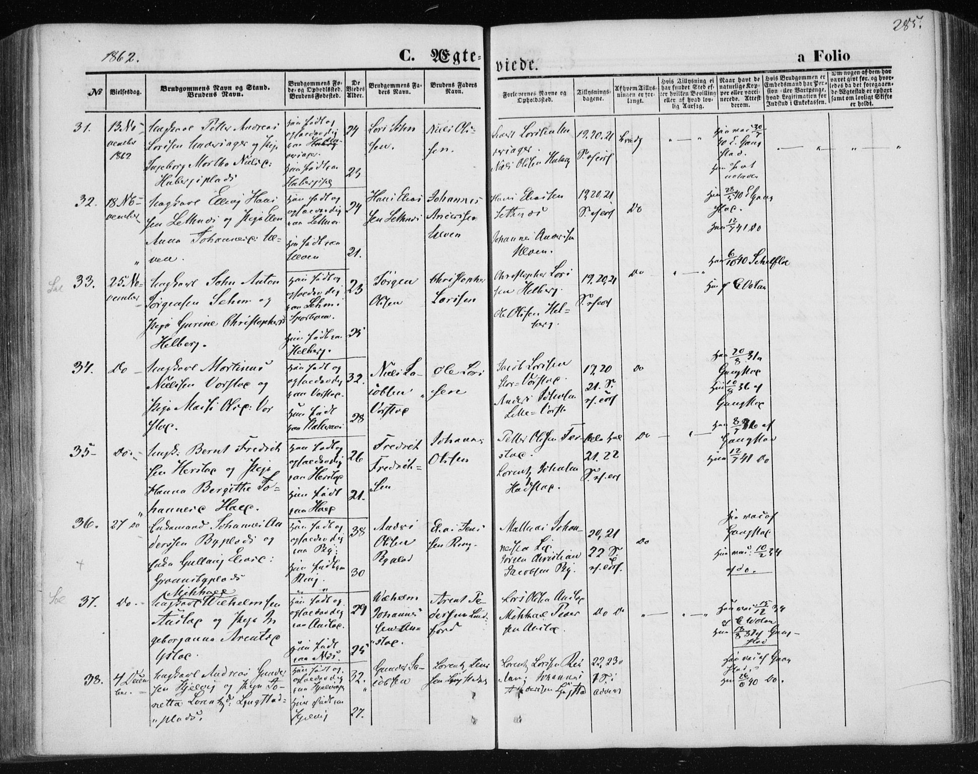 Ministerialprotokoller, klokkerbøker og fødselsregistre - Nord-Trøndelag, AV/SAT-A-1458/730/L0283: Parish register (official) no. 730A08, 1855-1865, p. 285