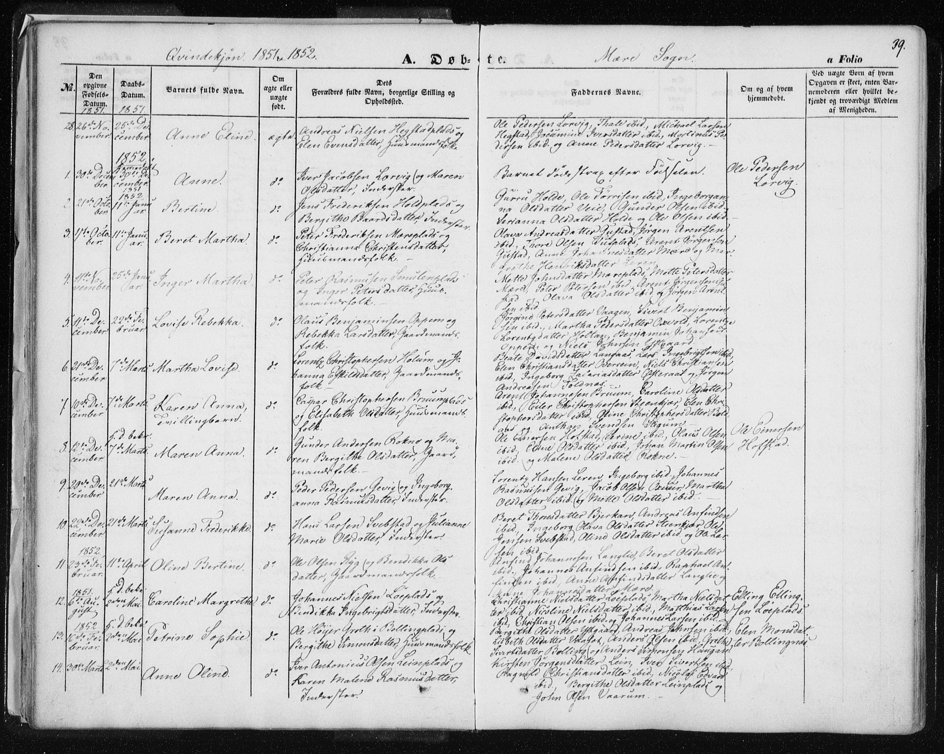 Ministerialprotokoller, klokkerbøker og fødselsregistre - Nord-Trøndelag, SAT/A-1458/735/L0342: Parish register (official) no. 735A07 /1, 1849-1862, p. 39
