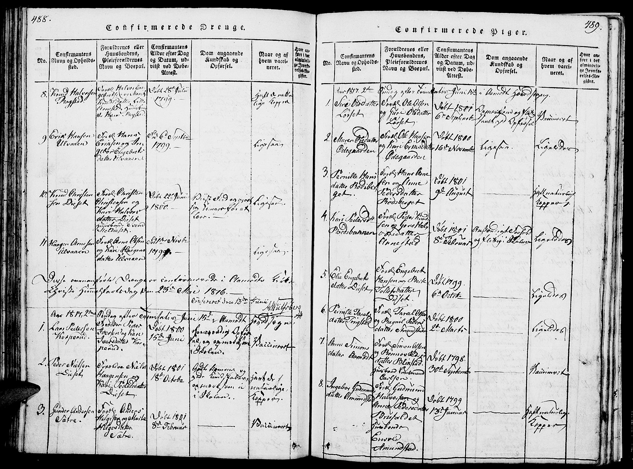 Åmot prestekontor, Hedmark, SAH/PREST-056/H/Ha/Hab/L0001: Parish register (copy) no. 1, 1815-1847, p. 488-489