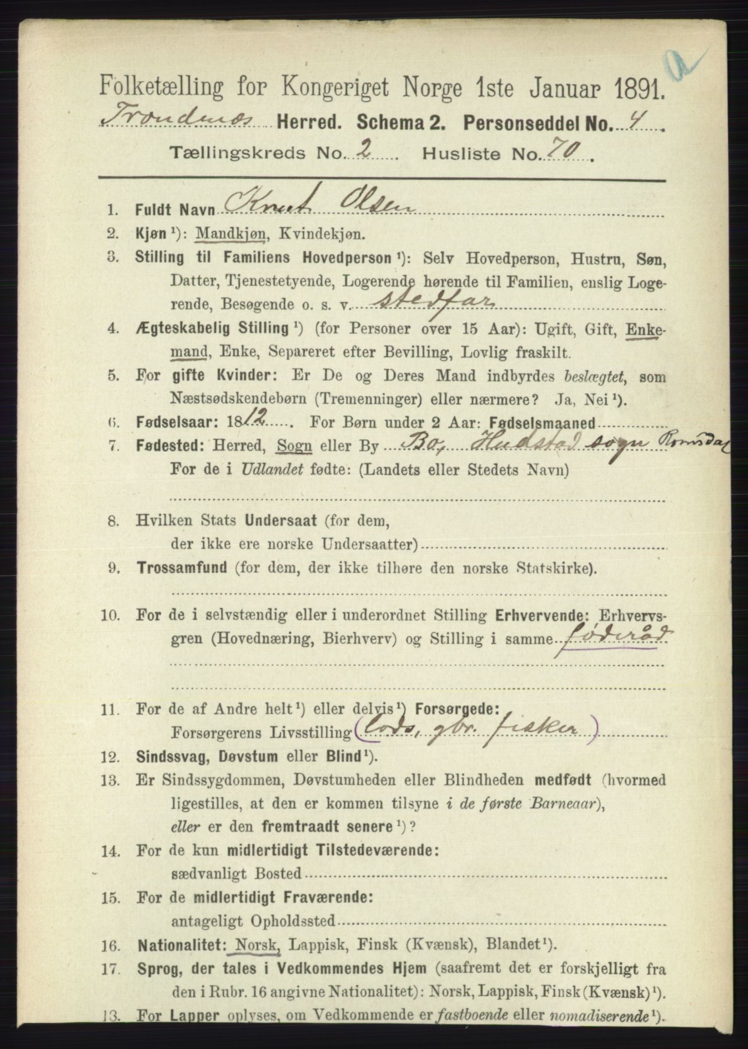 RA, 1891 census for 1914 Trondenes, 1891, p. 1105