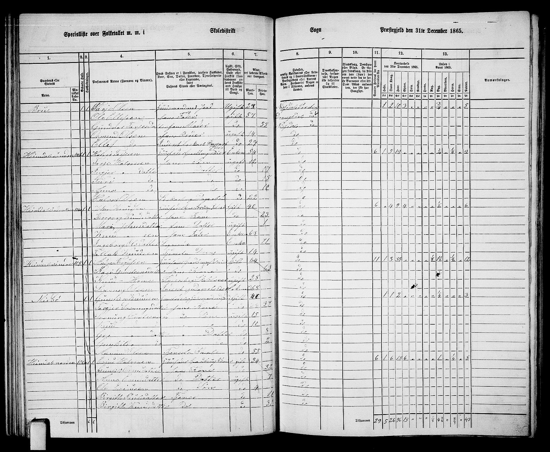 RA, 1865 census for Nissedal, 1865, p. 72