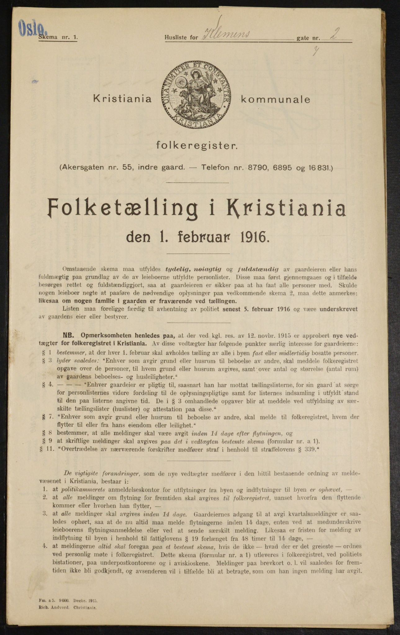 OBA, Municipal Census 1916 for Kristiania, 1916, p. 12845